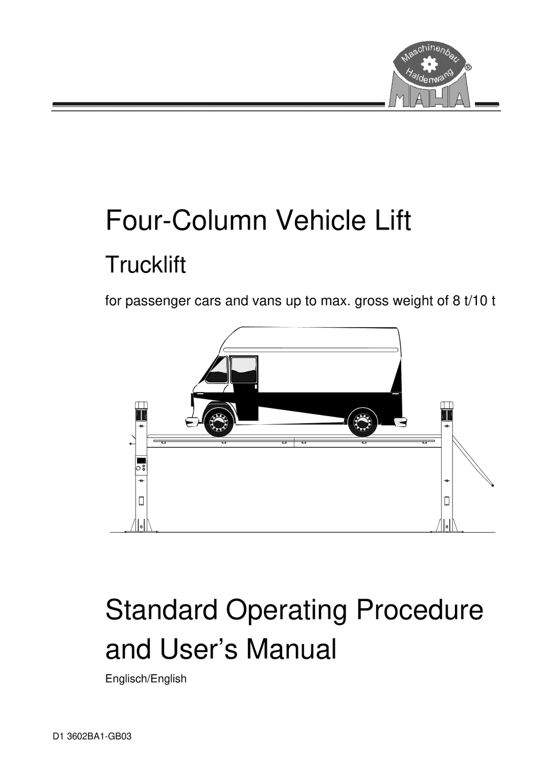 Maha Energy D1 3602BA1-GB03 manual Four-Column Vehicle Lift 