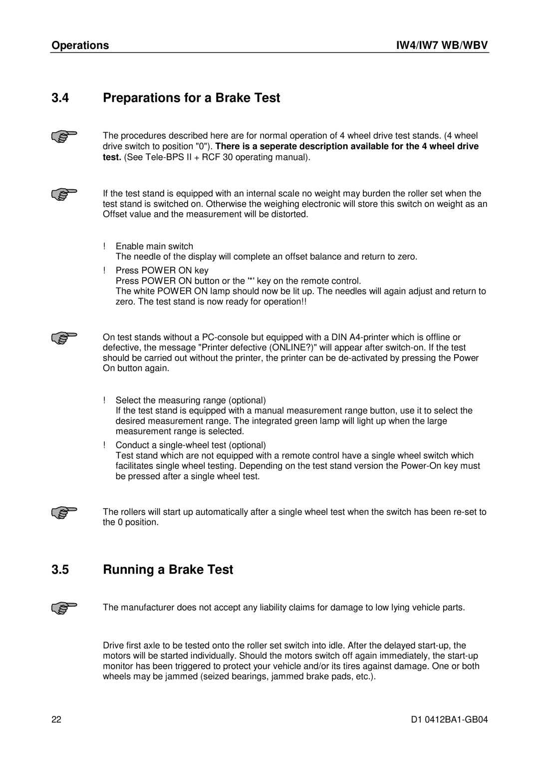 Maha Energy IW7 WB / WBV, IW4 WB / WBV manual Preparations for a Brake Test, Running a Brake Test 