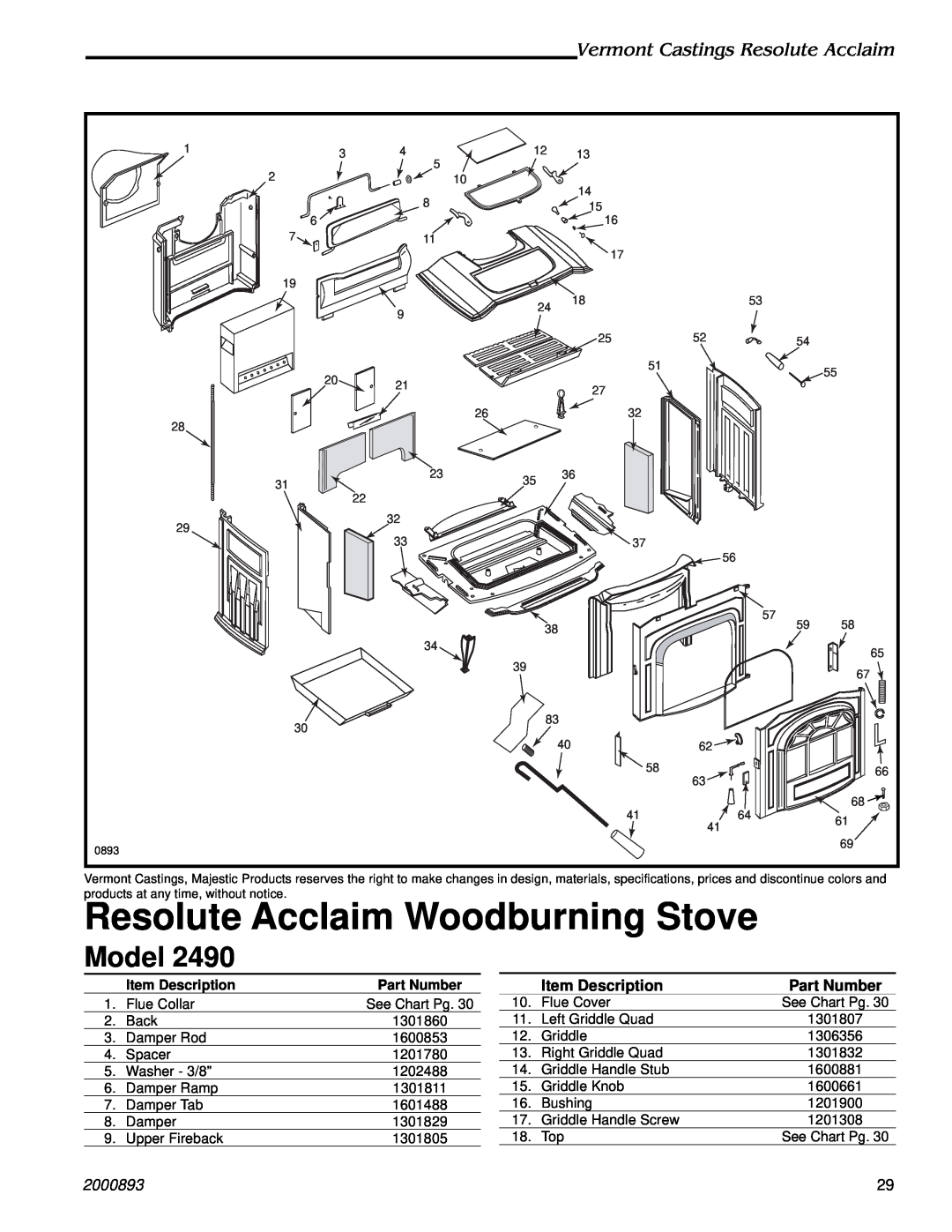 Majestic Appliances 2490 Model, Resolute Acclaim Woodburning Stove, Vermont Castings Resolute Acclaim, 2000893 