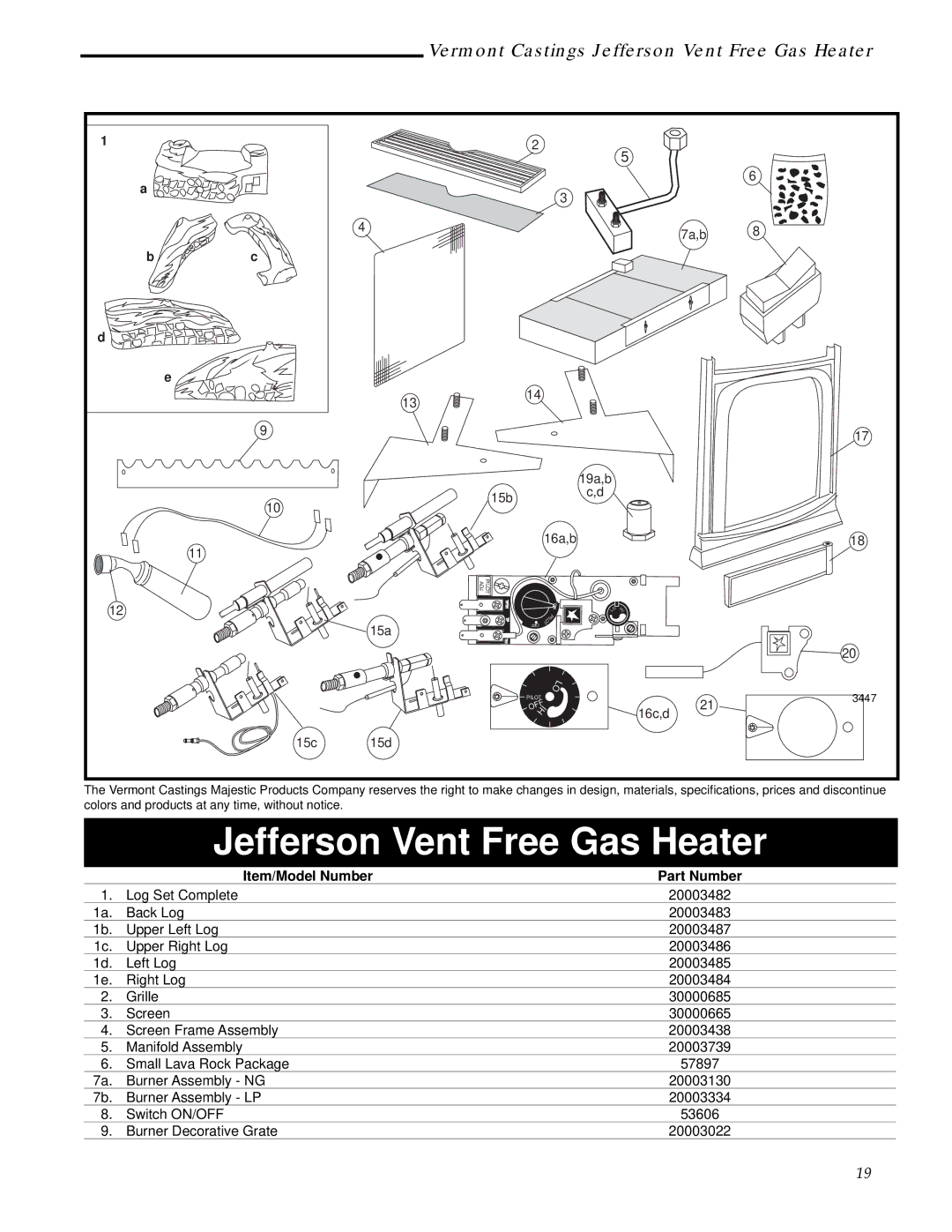 Majestic Appliances 3102, 3112, 3111, 3101, 3106, 3097, 3100, 3096, 3105, 3110, 3095, 3107 Jefferson Vent Free Gas Heater 