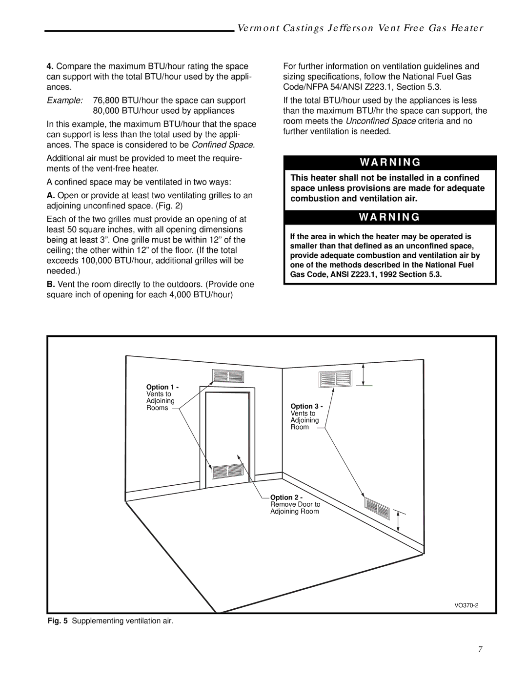 Majestic Appliances 3102, 3112, 3111, 3101, 3106, 3097, 3100, 3096, 3105, 3110, 3095, 3107 Supplementing ventilation air 