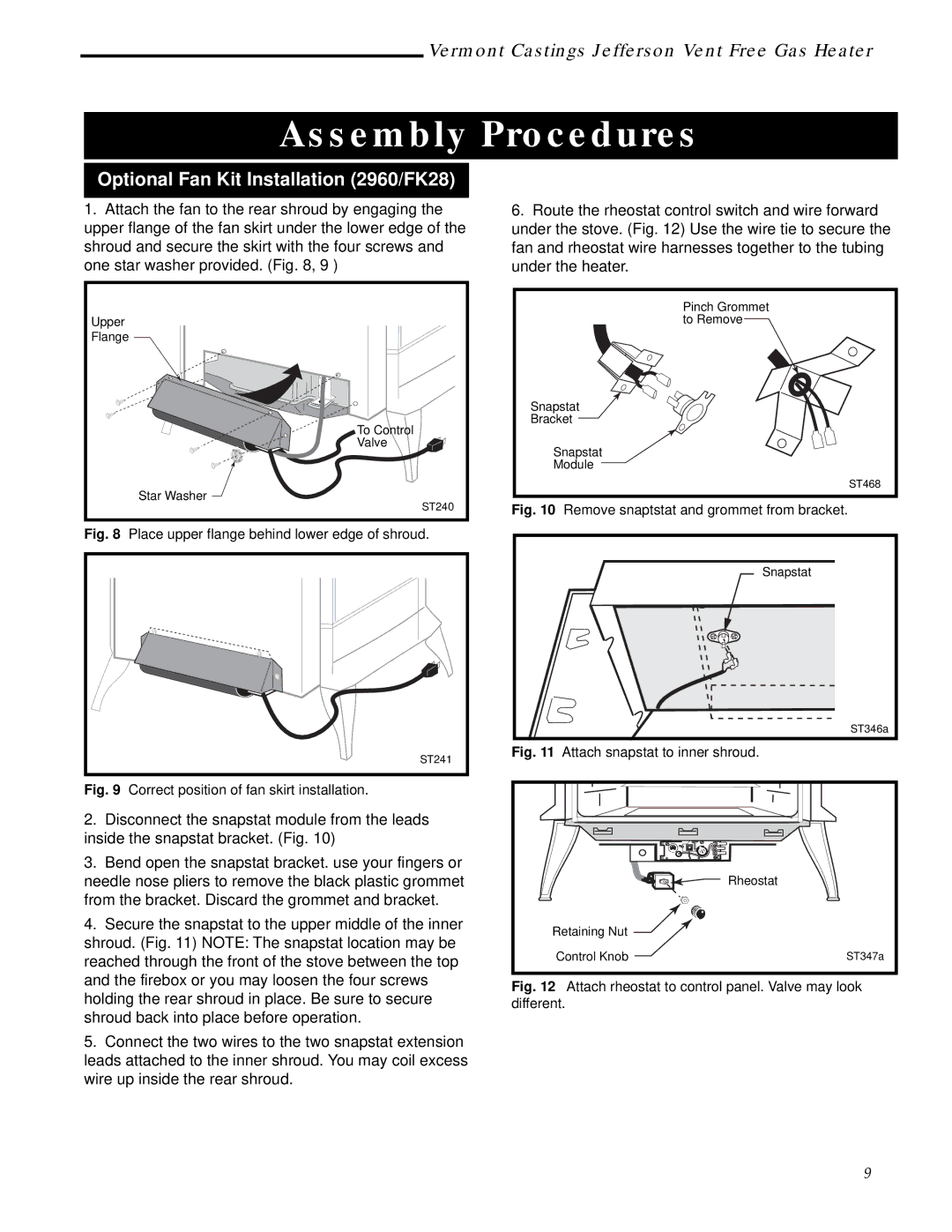 Majestic Appliances 3110, 3112, 3111, 3101, 3106, 3097, 3100, 3096 Assembly Procedures, Optional Fan Kit Installation 2960/FK28 