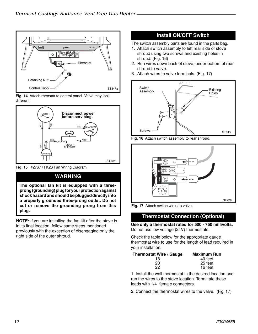 Majestic Appliances 3379, 3378, 3375, 3376, 3377, 3373, 3370, 3374, 3371 Install ON/OFF Switch, Thermostat Connection Optional 