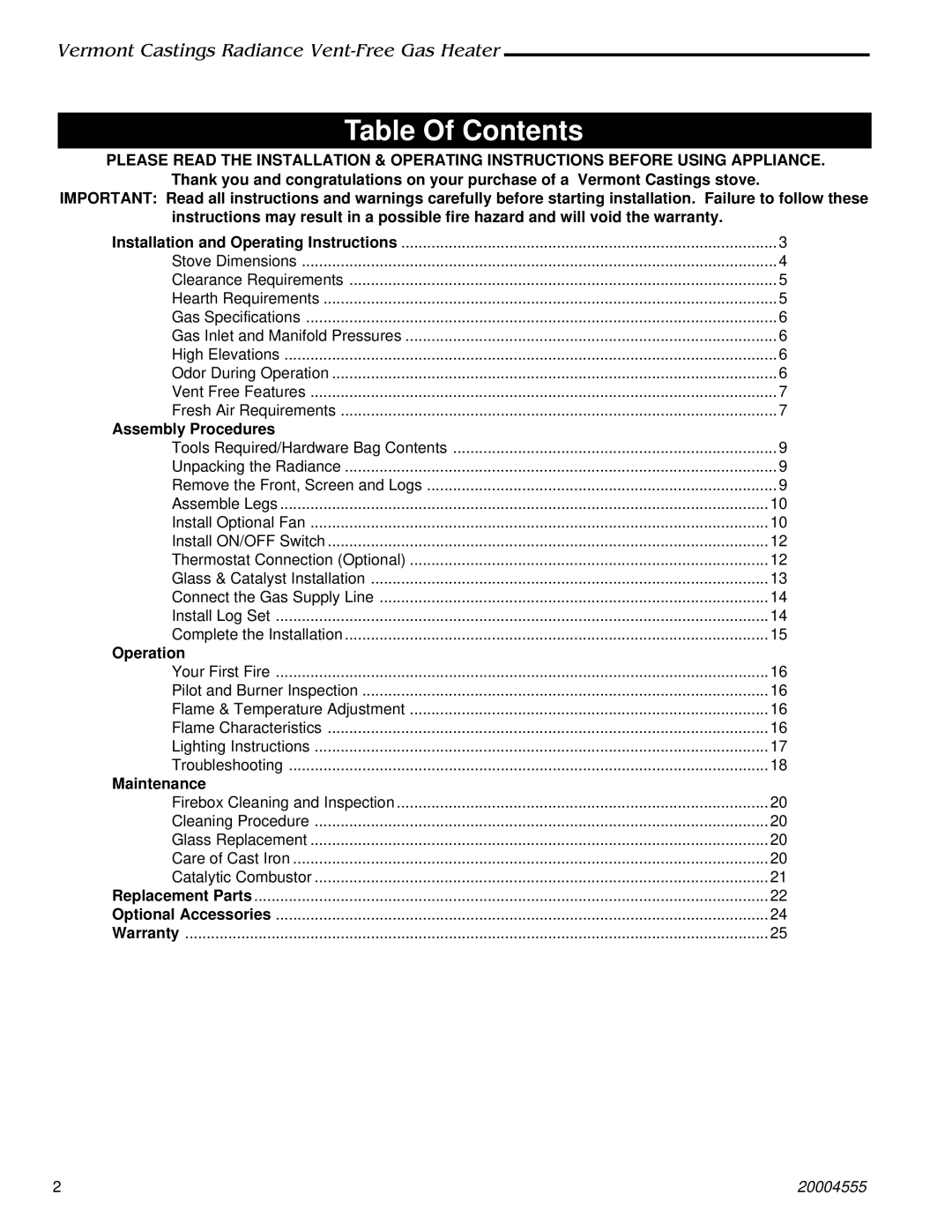 Majestic Appliances 3379, 3378, 3375, 3376, 3377, 3373, 3370, 3374, 3371, 3372 manual Table Of Contents 