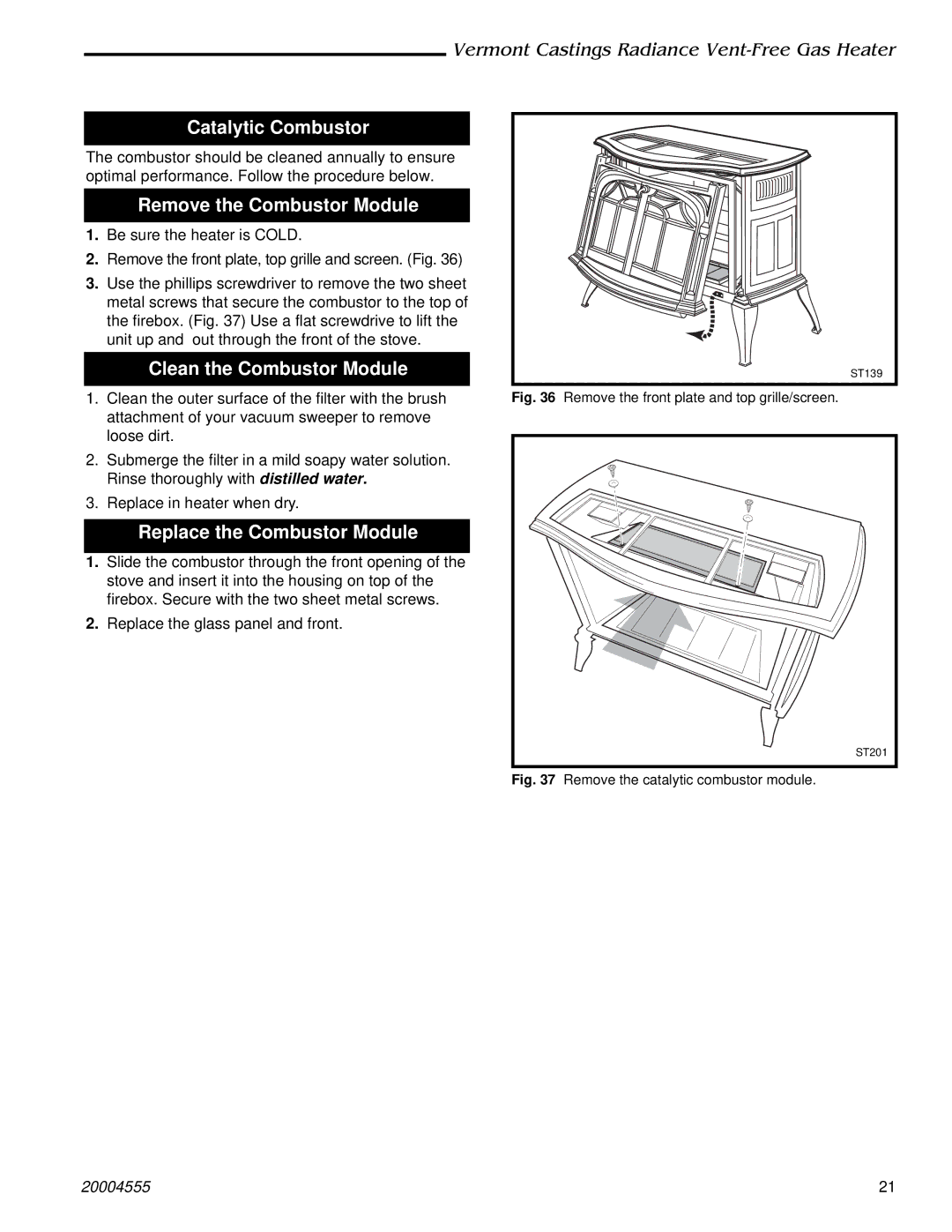 Majestic Appliances 3375, 3378, 3379, 3376, 3377 Catalytic Combustor, Remove the Combustor Module, Clean the Combustor Module 