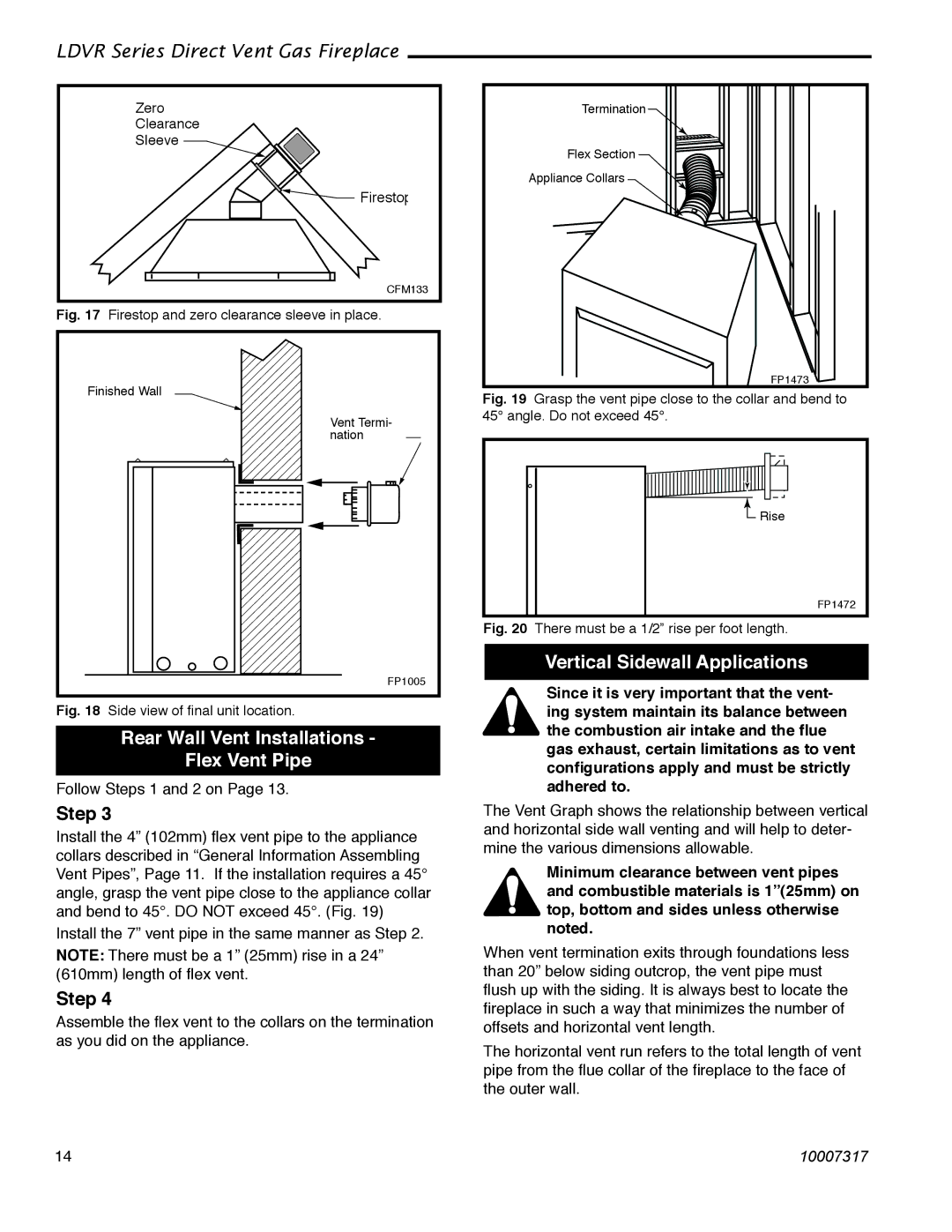 Majestic Appliances 39LDVR, 33LDVR Rear Wall Vent Installations Flex Vent Pipe, Step, Vertical Sidewall Applications 