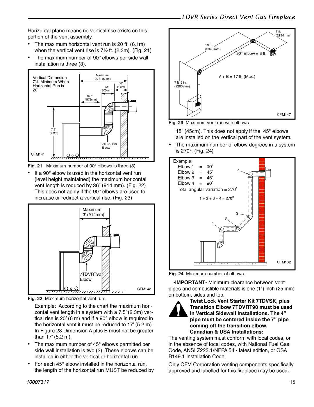 Majestic Appliances 43LDVR, 33LDVR, 36LDVR, 39LDVR installation instructions Maximum number of 90 elbows is three 