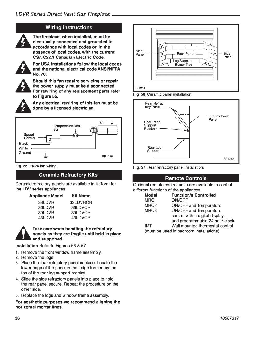 Majestic Appliances 33LDVR Wiring Instructions, Ceramic Refractory Kits, Remote Controls, to Figure, Model, 10007317 