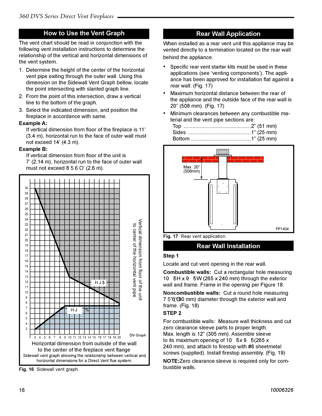 Majestic Appliances 360DVSR, 360DVSL warranty How to Use the Vent Graph, Rear Wall Application, Rear Wall Installation, Step 