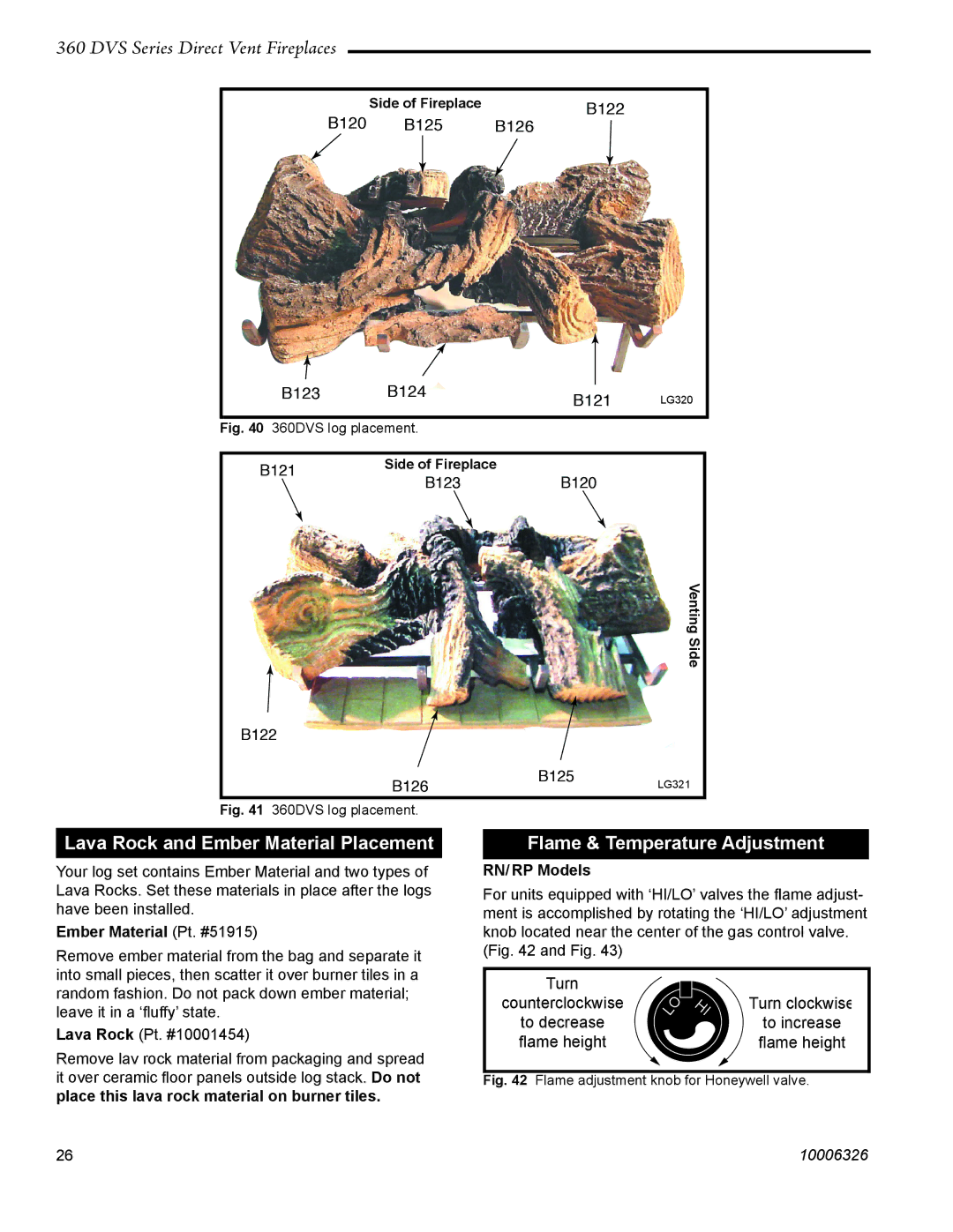 Majestic Appliances 360DVS3, 360DVSR Lava Rock and Ember Material Placement, Flame & Temperature Adjustment, RN/ RP Models 