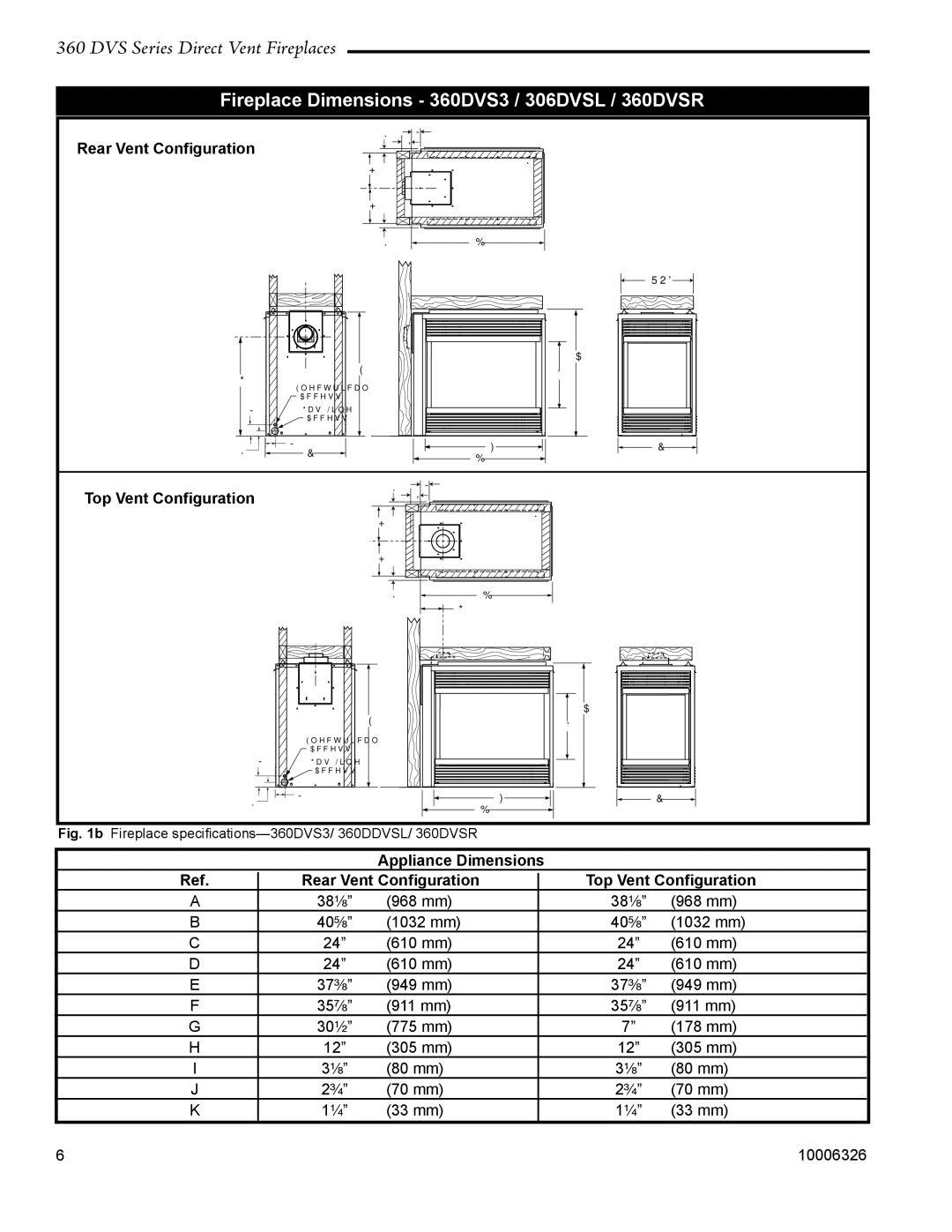 Majestic Appliances 360DVSL, 360DVS2 warranty Fireplace Dimensions 360DVS3 / 306DVSL / 360DVSR 