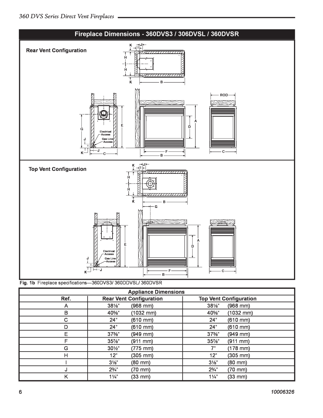 Majestic Appliances 360DVS3 DVS Series Direct Vent Fireplaces, Rear Vent Conﬁguration, Top Vent Conﬁguration, 10006326 