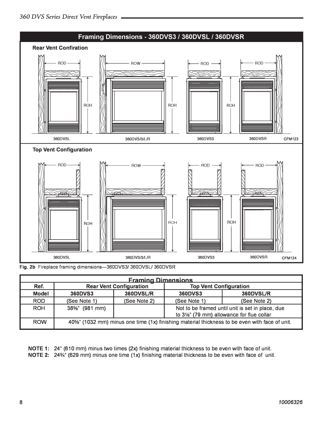 Majestic Appliances 360DVS2 Framing Dimensions - 360DVS3 / 360DVSL / 360DVSR, DVS Series Direct Vent Fireplaces, Model 