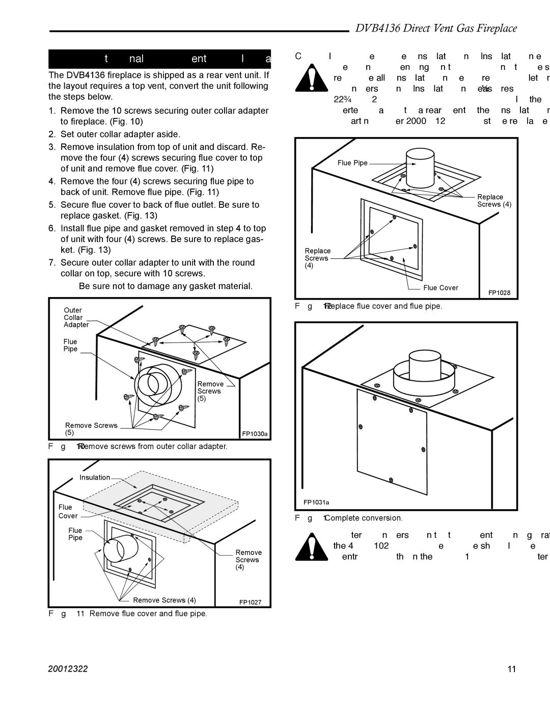 Majestic Appliances DVB4136 manual Optional Top Vent Application, Complete conversion 