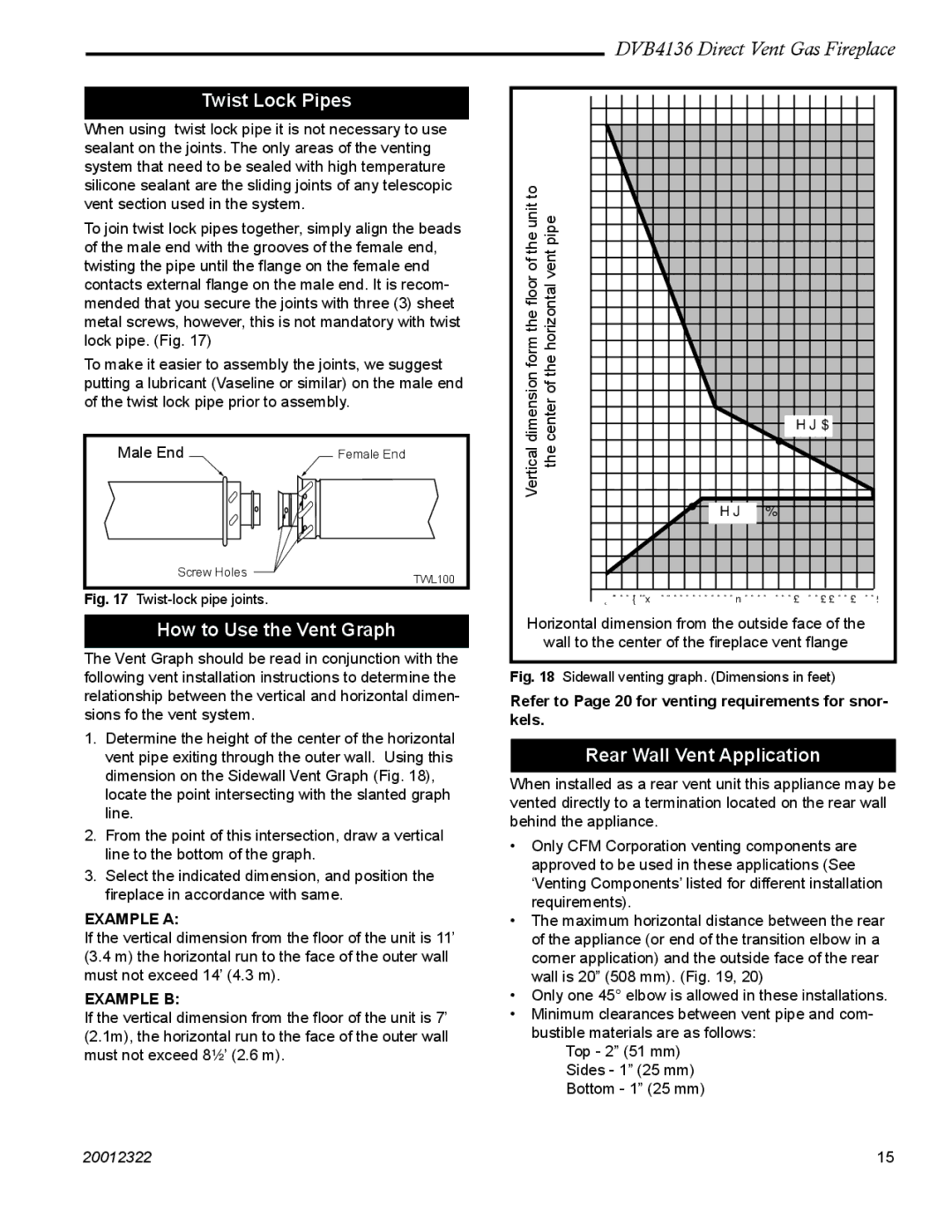 Majestic Appliances DVB4136 manual Twist Lock Pipes, How to Use the Vent Graph, Rear Wall Vent Application 