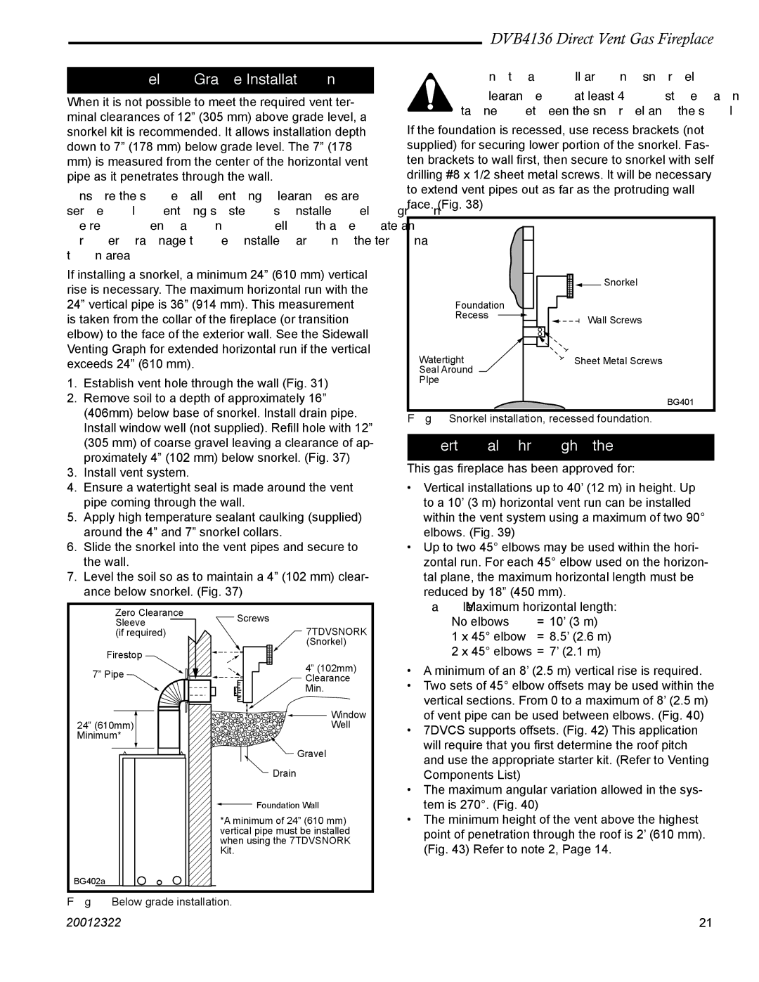 Majestic Appliances DVB4136 manual Below Grade Installation, Vertical Through-the-Roof Application 