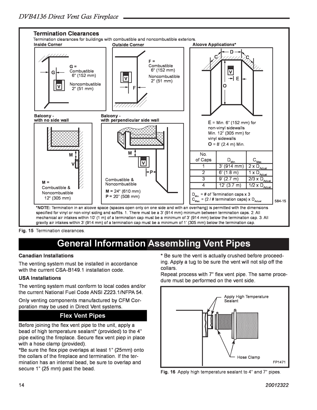 Majestic Appliances manual General Information Assembling Vent Pipes, Flex Vent Pipes, DVB4136 Direct Vent Gas Fireplace 