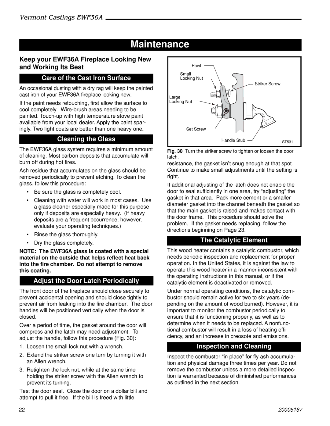 Majestic Appliances EWF36A installation instructions Maintenance 