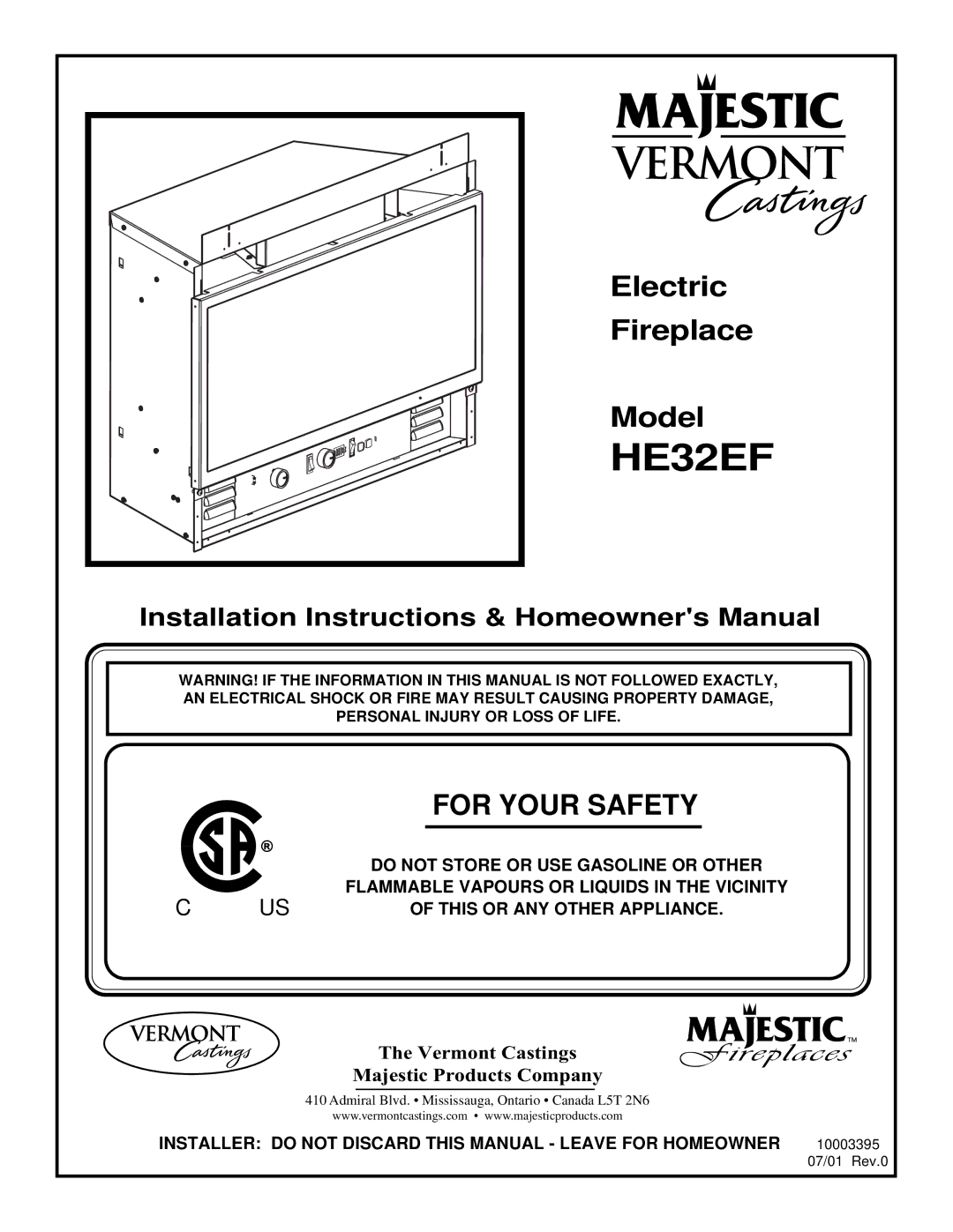 Majestic Appliances HE32EF installation instructions 