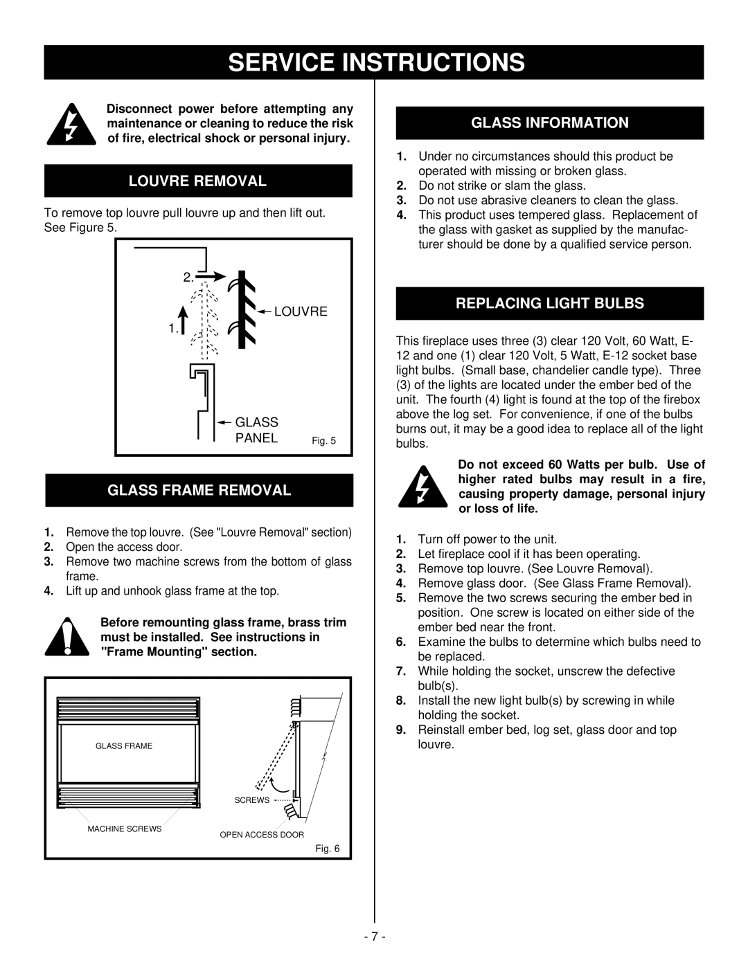 Majestic Appliances HE32EF Louvre Removal, Glass Frame Removal, Glass Information, Replacing Light Bulbs 