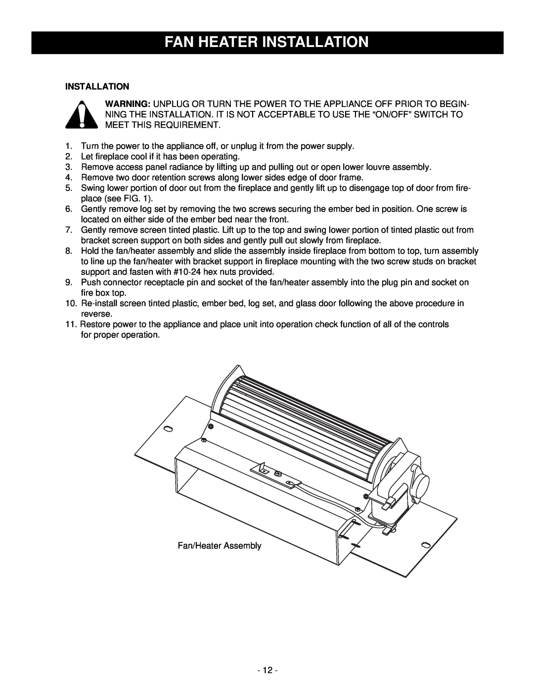 Majestic Appliances HE32EF installation instructions Fan Heater Installation 
