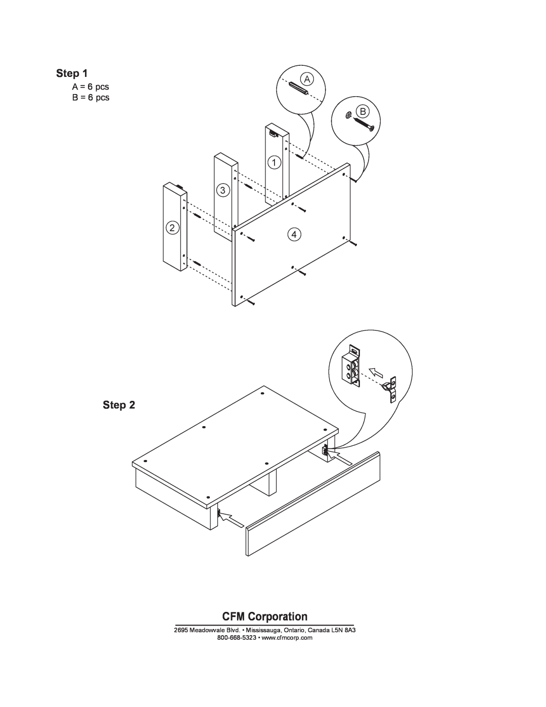Majestic Appliances Indoor Fireplace installation instructions Step, CFM Corporation, A B, A = 6 pcs B = 6 pcs 
