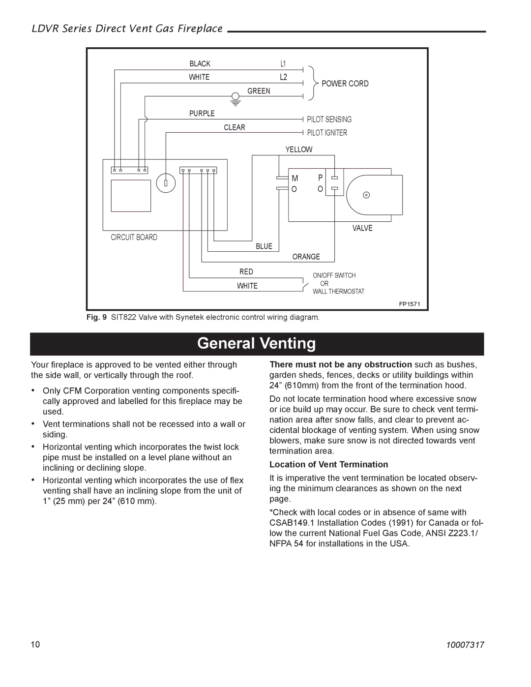 Majestic Appliances LDVR1 installation instructions General Venting, Location of Vent Termination 