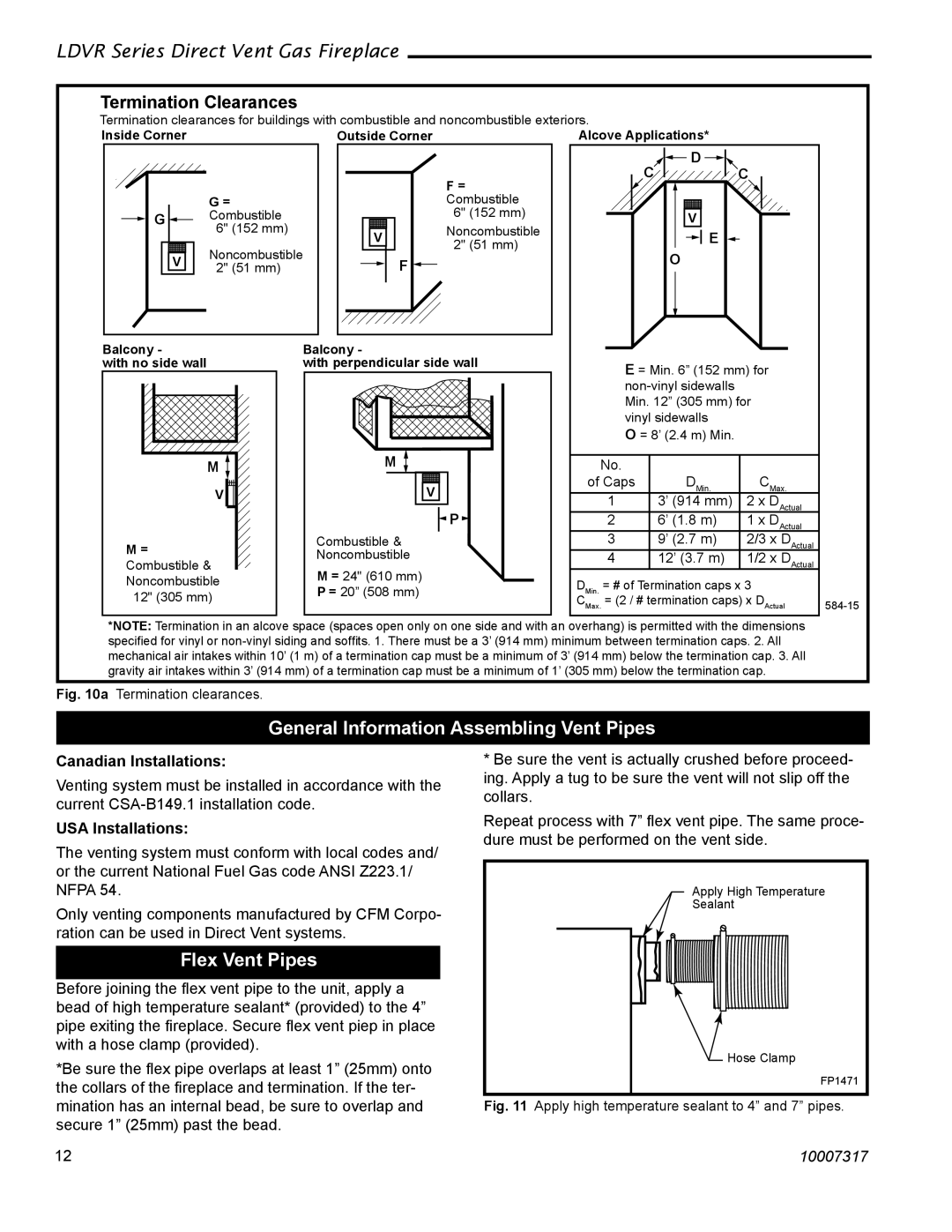 Majestic Appliances LDVR1 General Information Assembling Vent Pipes, Flex Vent Pipes, Canadian Installations 