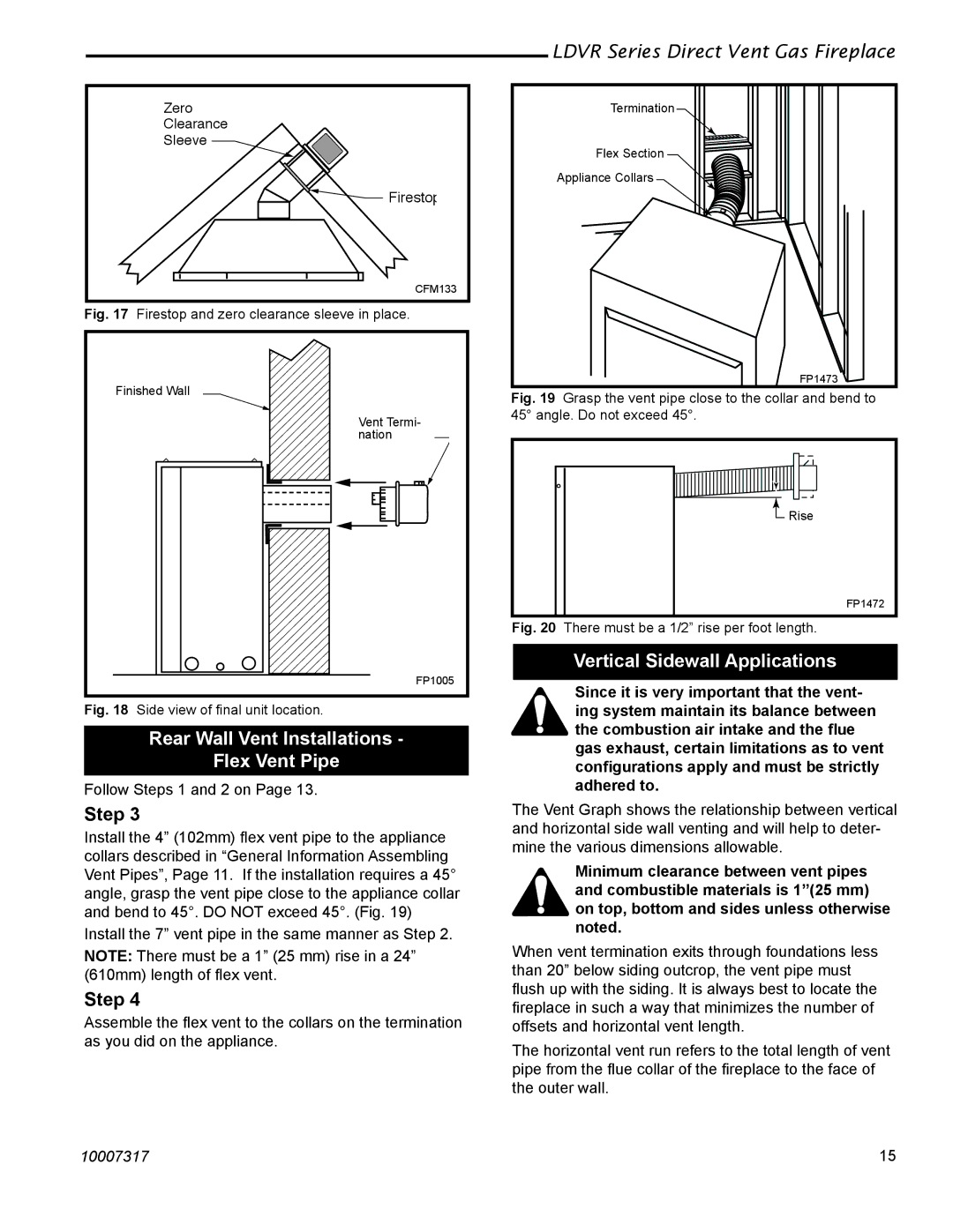 Majestic Appliances LDVR1 Rear Wall Vent Installations Flex Vent Pipe, Step, Vertical Sidewall Applications 