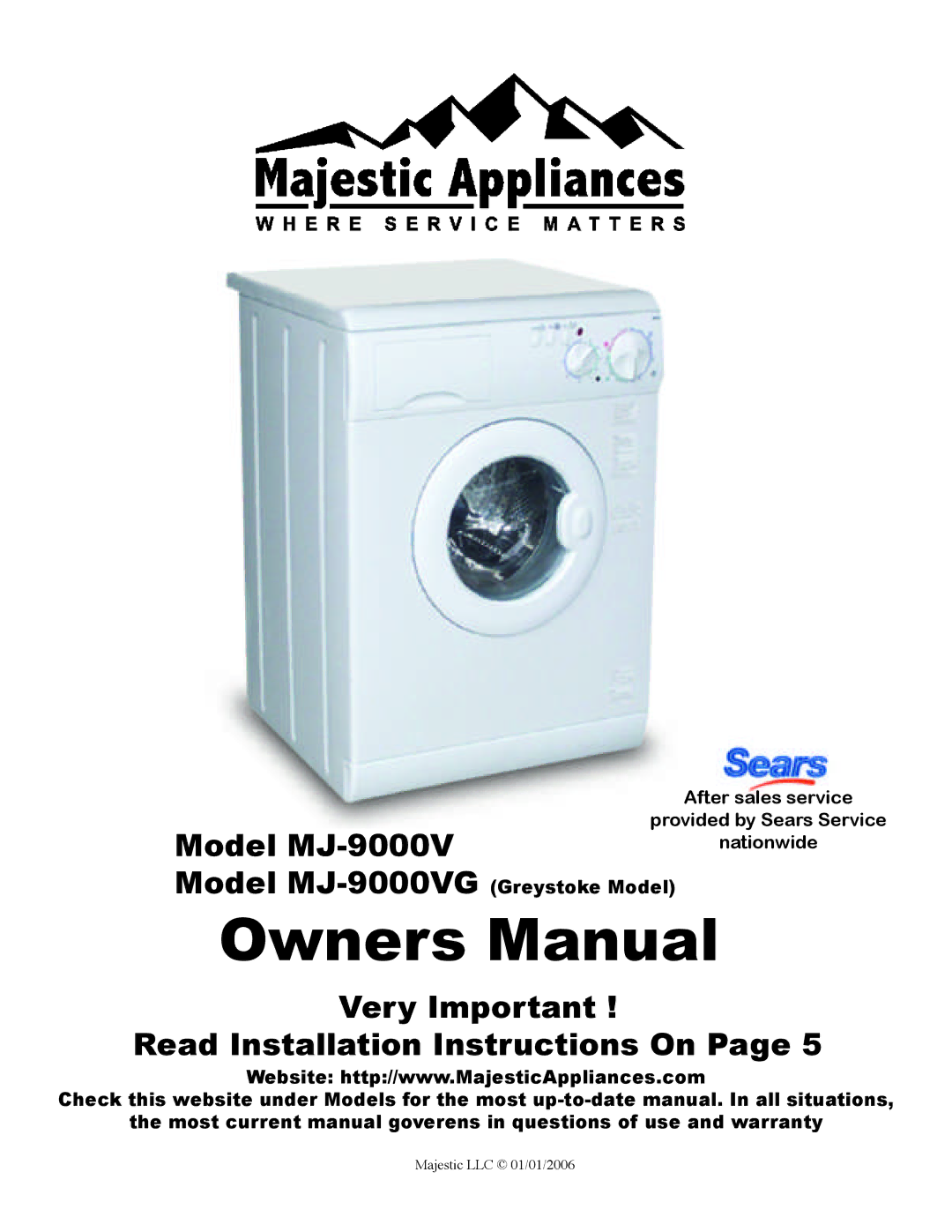 Majestic Appliances MJ-9000VG owner manual Very Important Read Installation Instructions On 