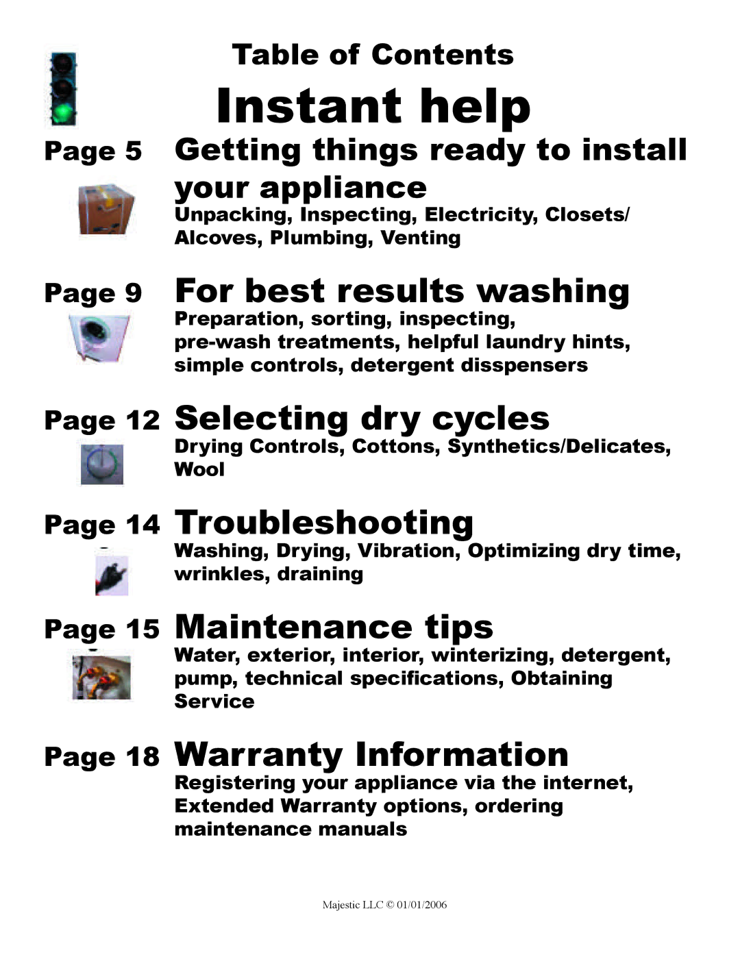 Majestic Appliances MJ-9000VG owner manual Instant help, For best results washing 