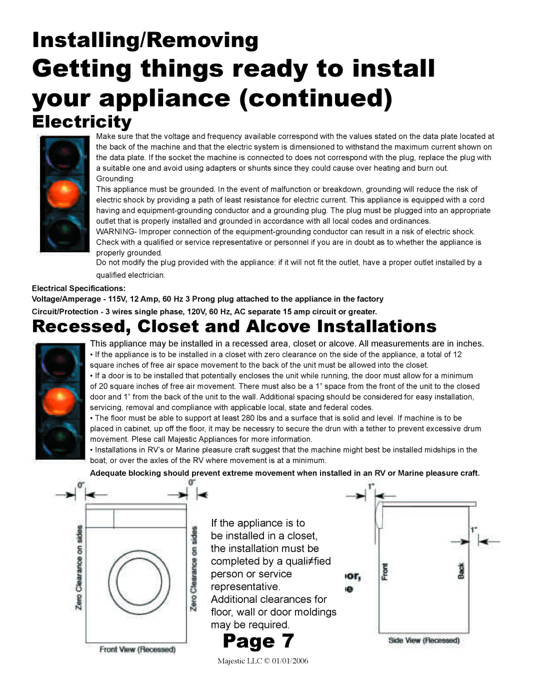 Majestic Appliances MJ-9200D owner manual Getting things ready to install your appliance, Electricity 