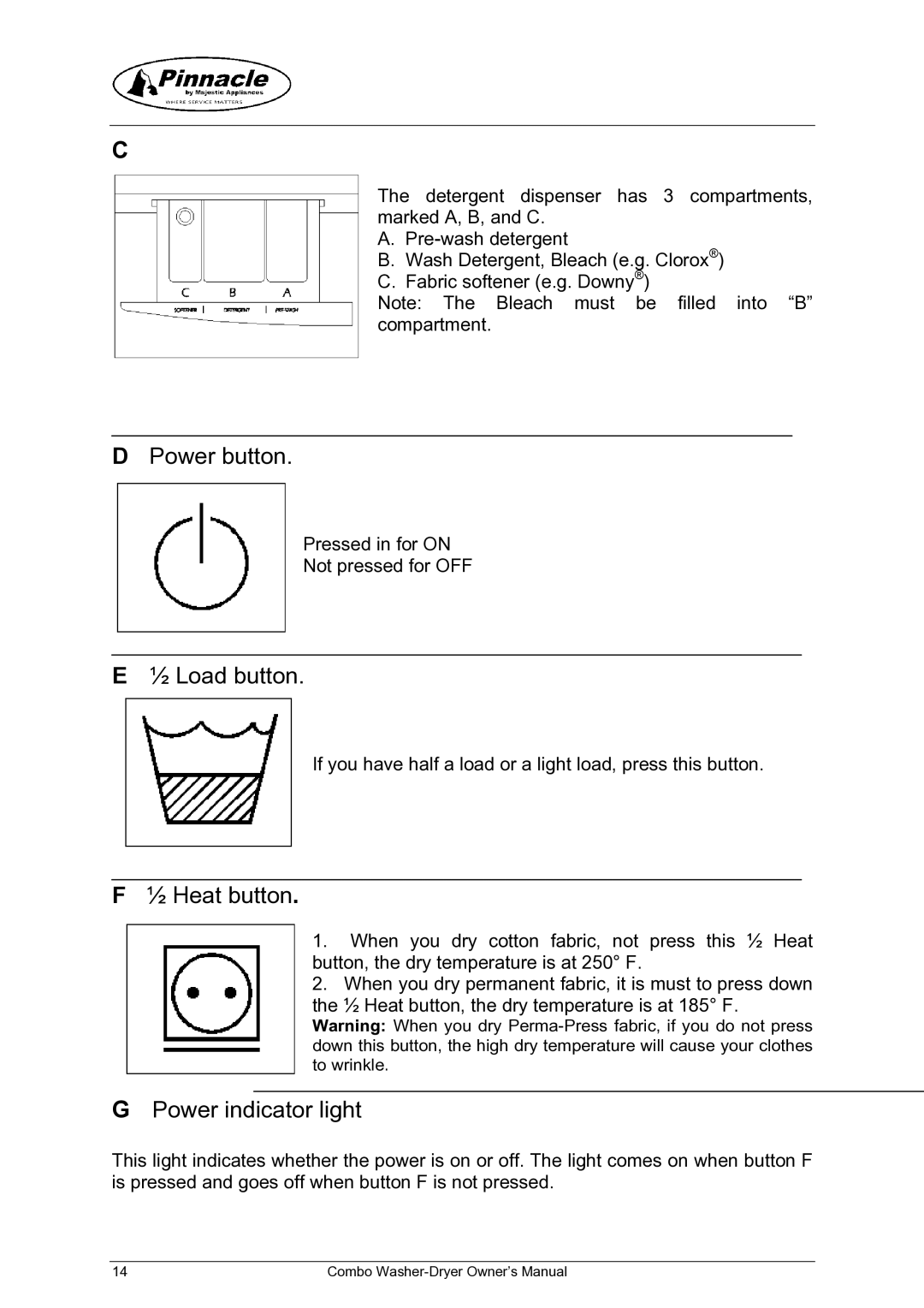 Majestic Appliances MJ9950, mj9050v owner manual Power button 