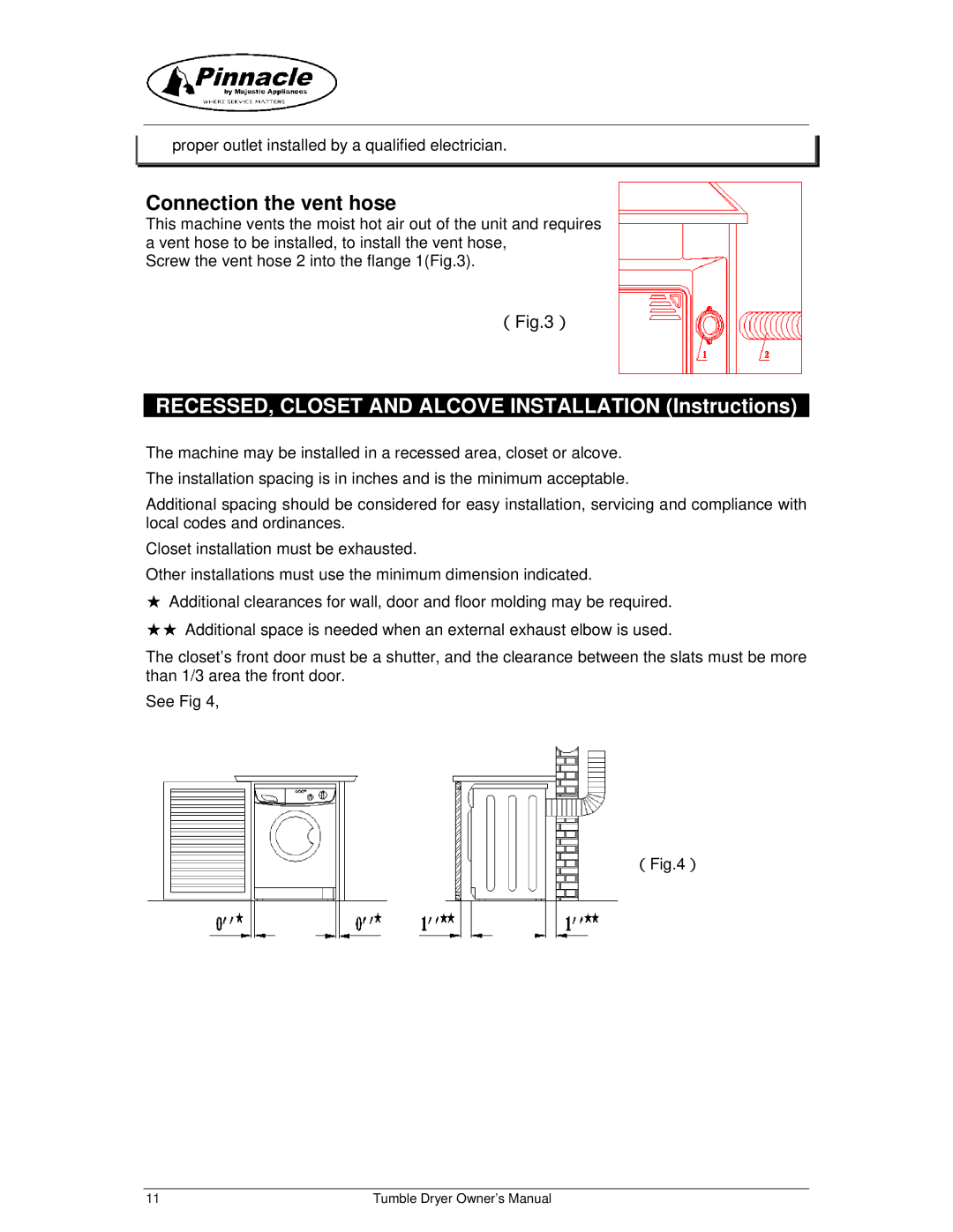 Majestic Appliances MJ9250D, 17-2013 owner manual RECESSED, Closet and Alcove Installation Instructions 