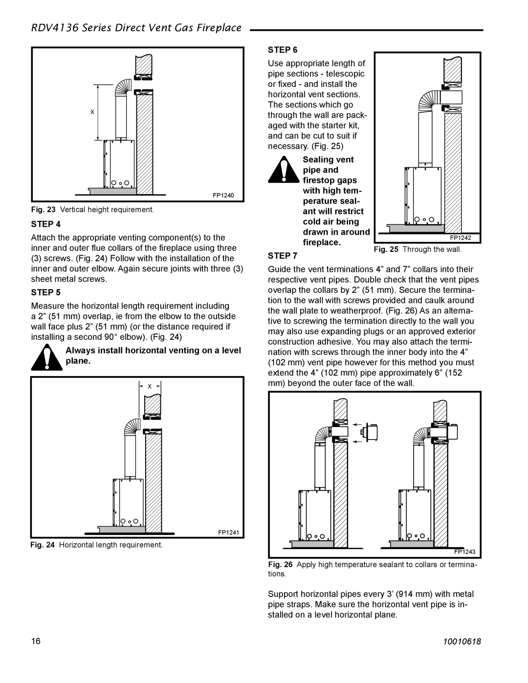 Majestic Appliances RDV4136 Always install horizontal venting on a level plane, Vertical height requirement 