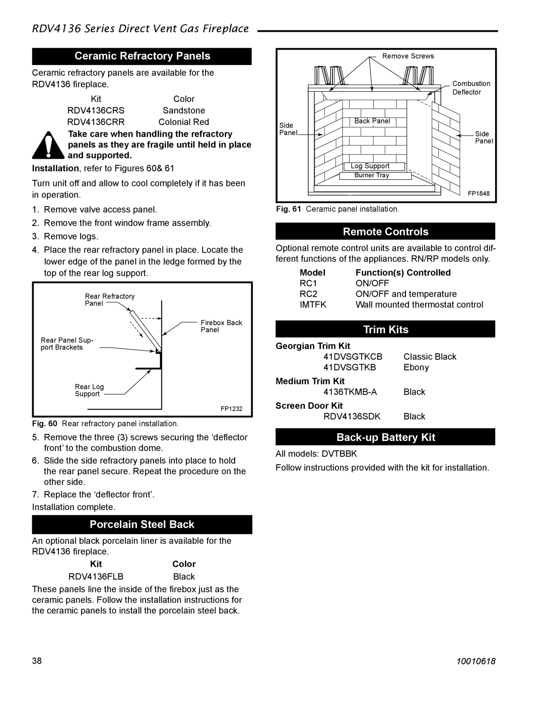 Majestic Appliances RDV4136 Ceramic Refractory Panels, Porcelain Steel Back, Remote Controls, Trim Kits 