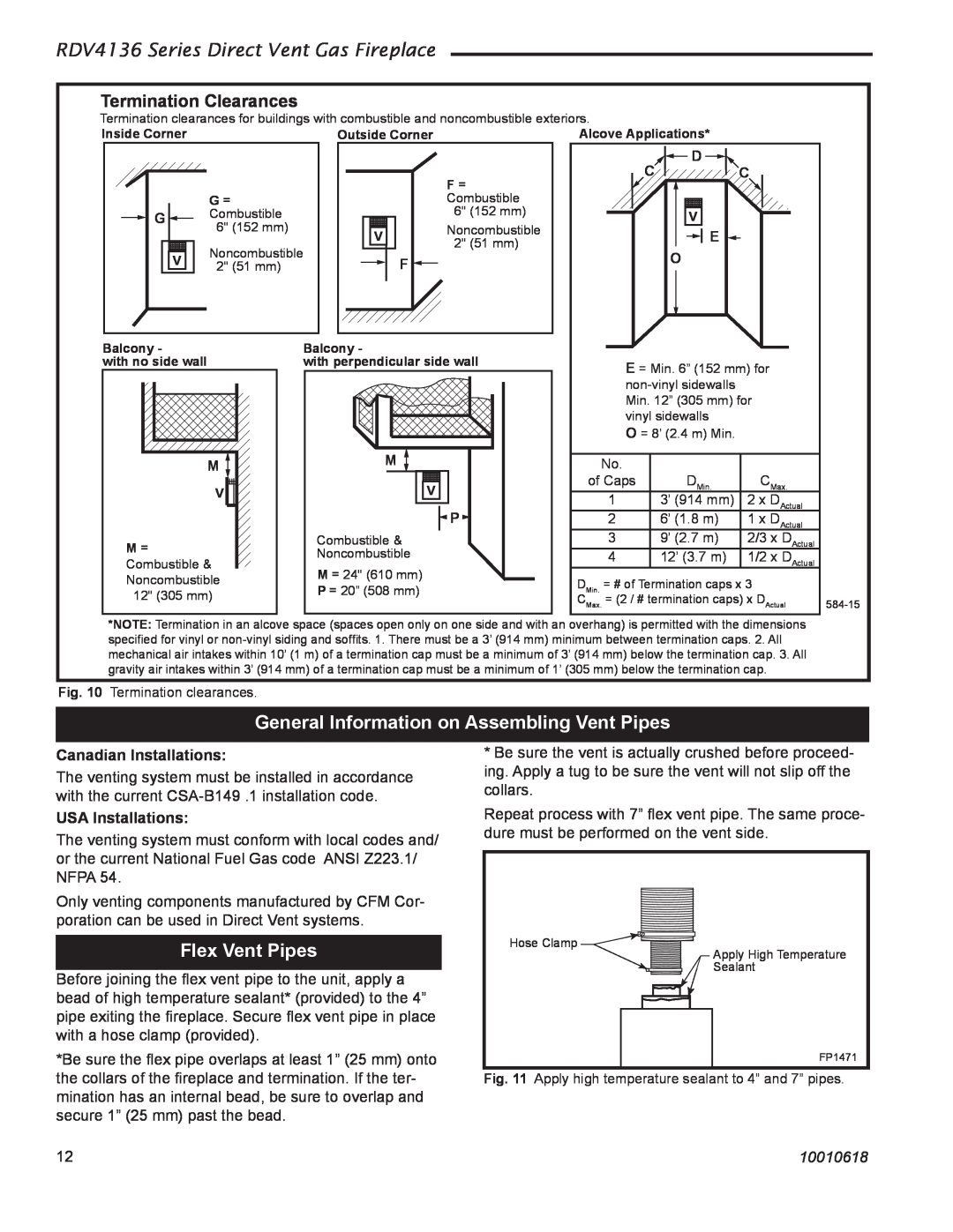 Majestic Appliances RDV4136 General Information on Assembling Vent Pipes, Flex Vent Pipes, Termination Clearances 