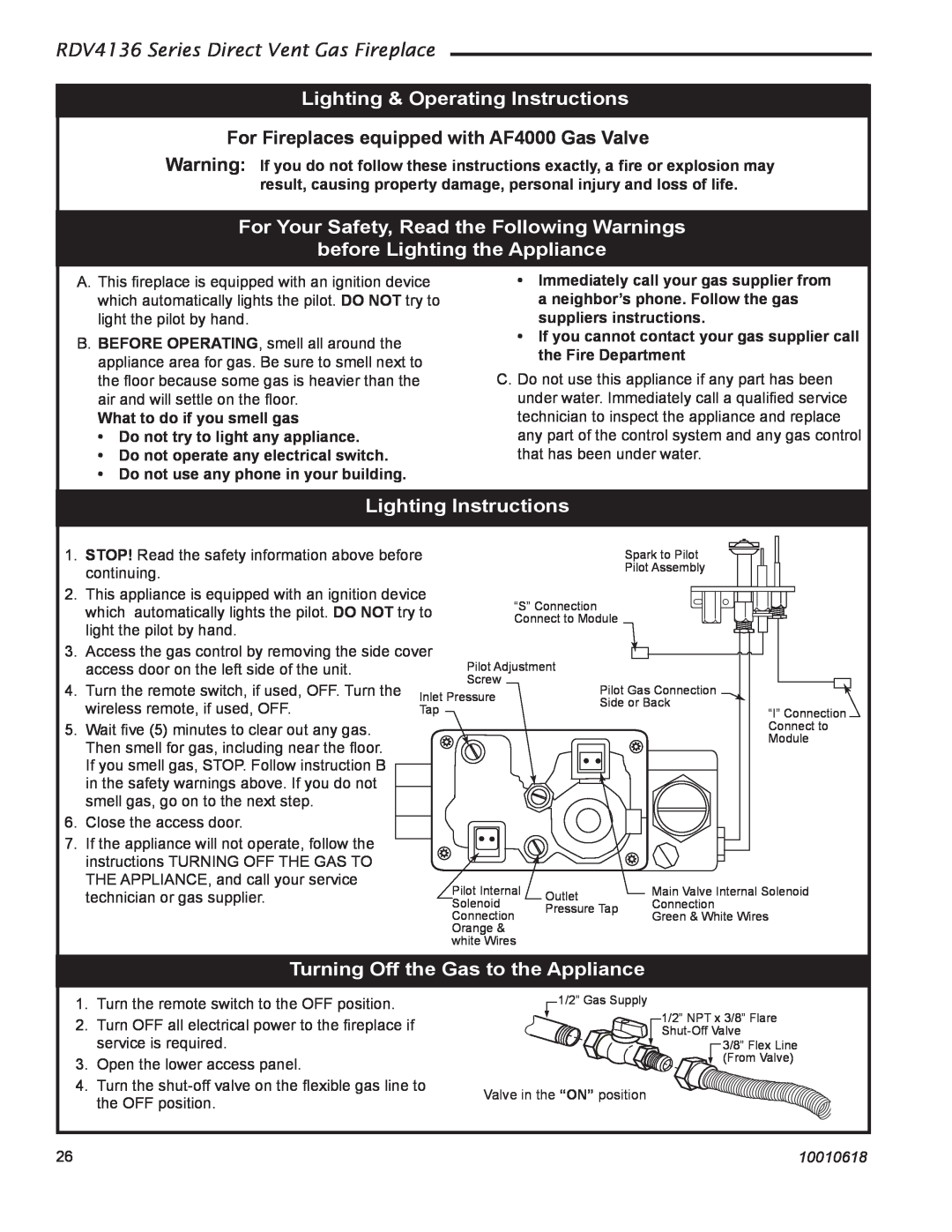 Majestic Appliances RDV4136 Lighting & Operating Instructions, For Your Safety, Read the Following Warnings, 10010618 