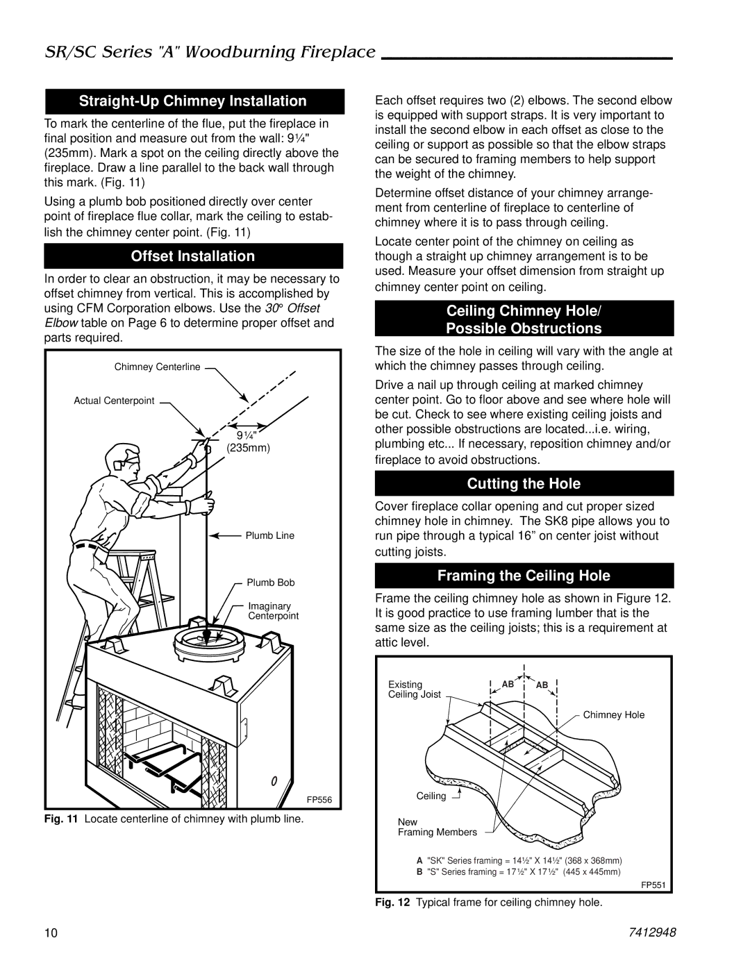 Majestic Appliances SR36A, SR42A, SC36A, SC42A manual Straight-Up Chimney Installation, Offset Installation, Cutting the Hole 