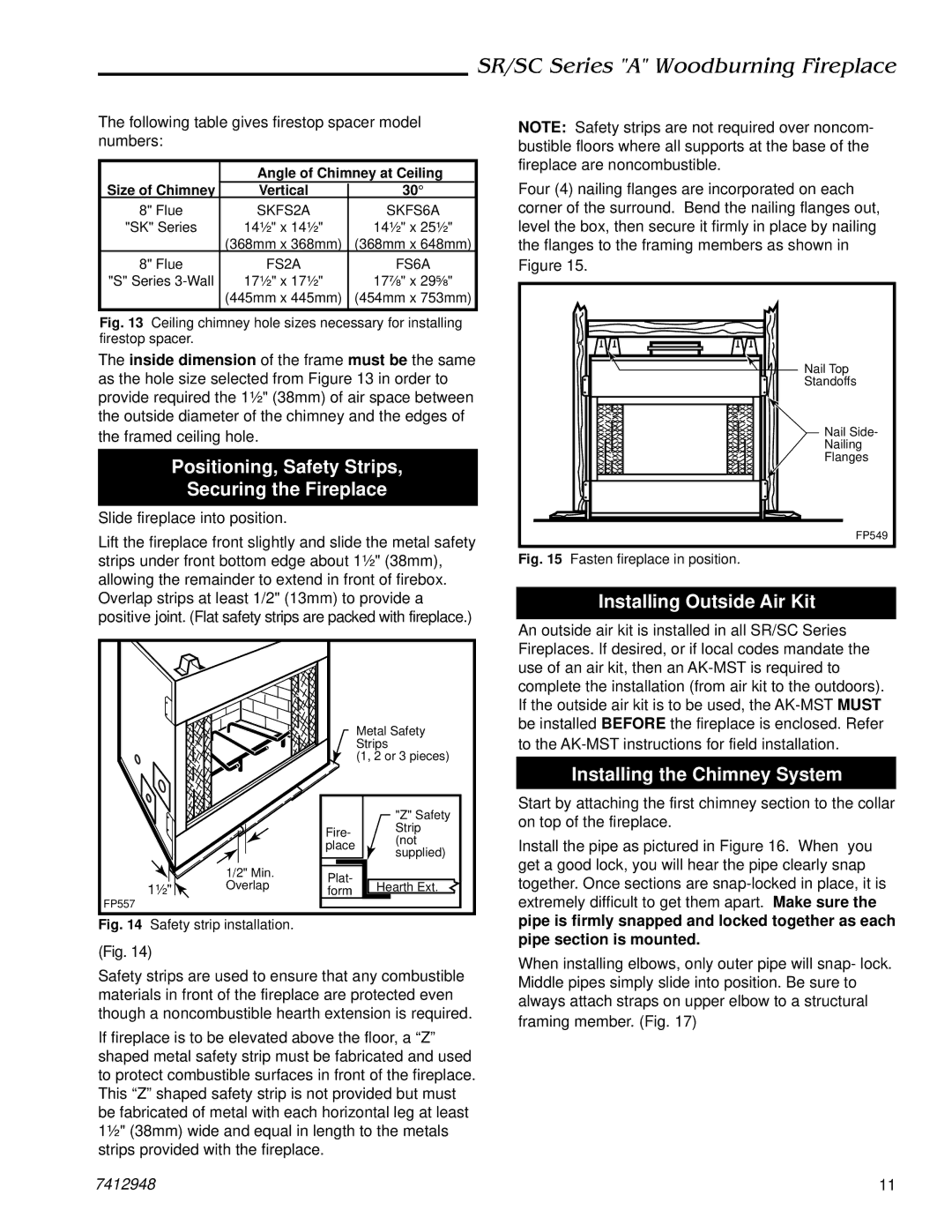 Majestic Appliances SC42A, SR42A, SC36A, SR36A Positioning, Safety Strips Securing the Fireplace, Installing Outside Air Kit 