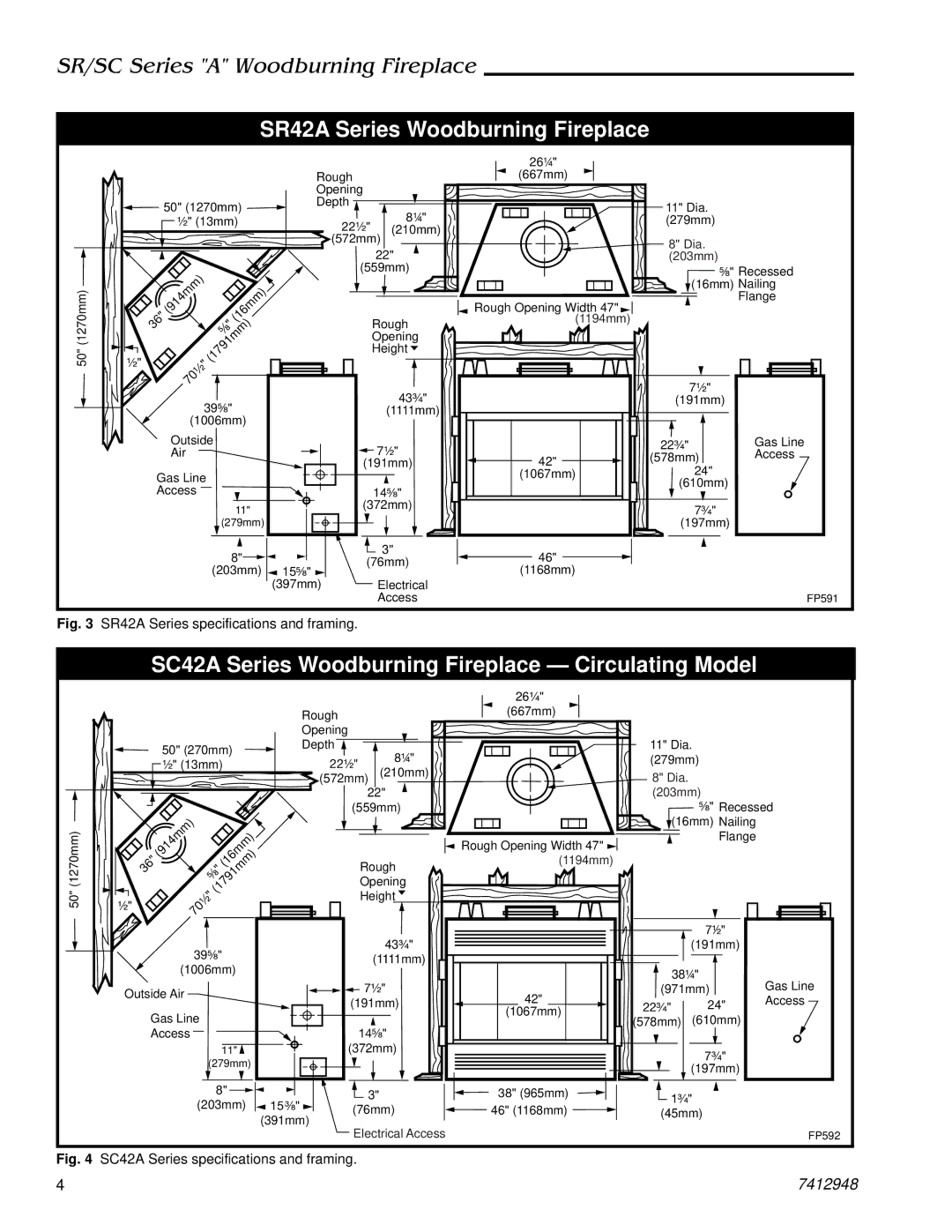 Majestic Appliances SC36A, SR36A, SC42A manual SR42A Series Woodburning Fireplace 