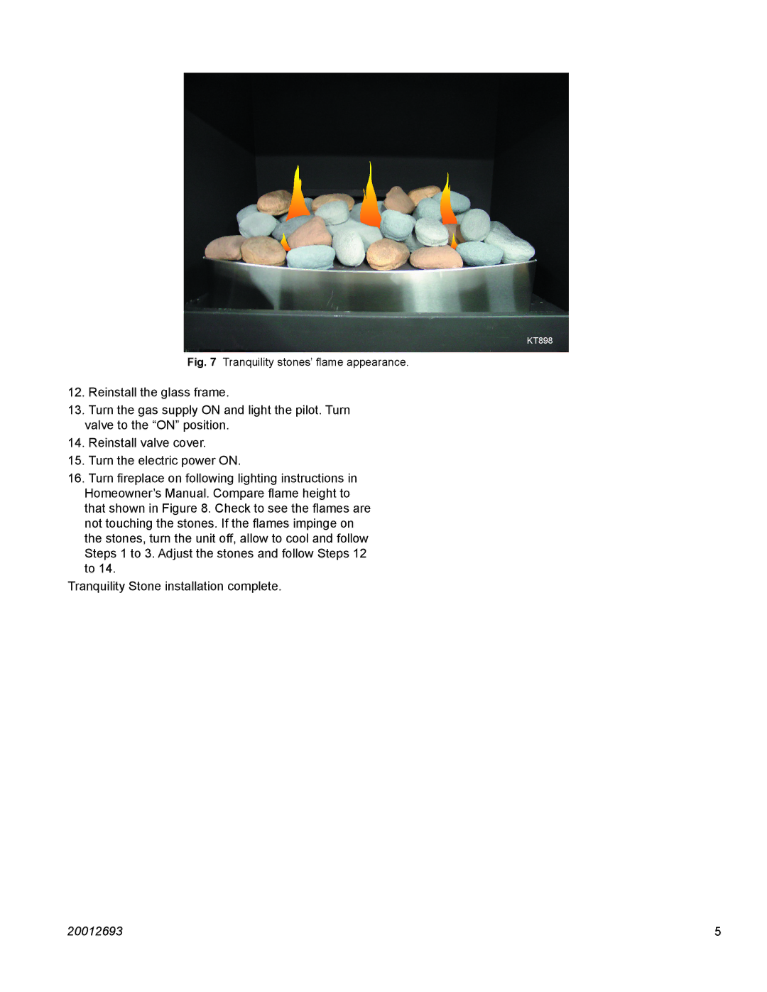 Majestic Appliances TQS36 installation instructions Tranquility stones’ ﬂame appearance 