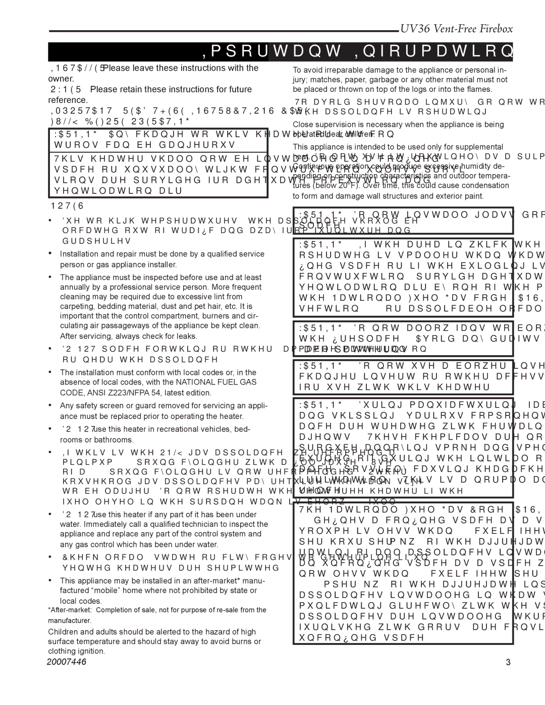 Majestic Appliances UV36 installation instructions Important Information 