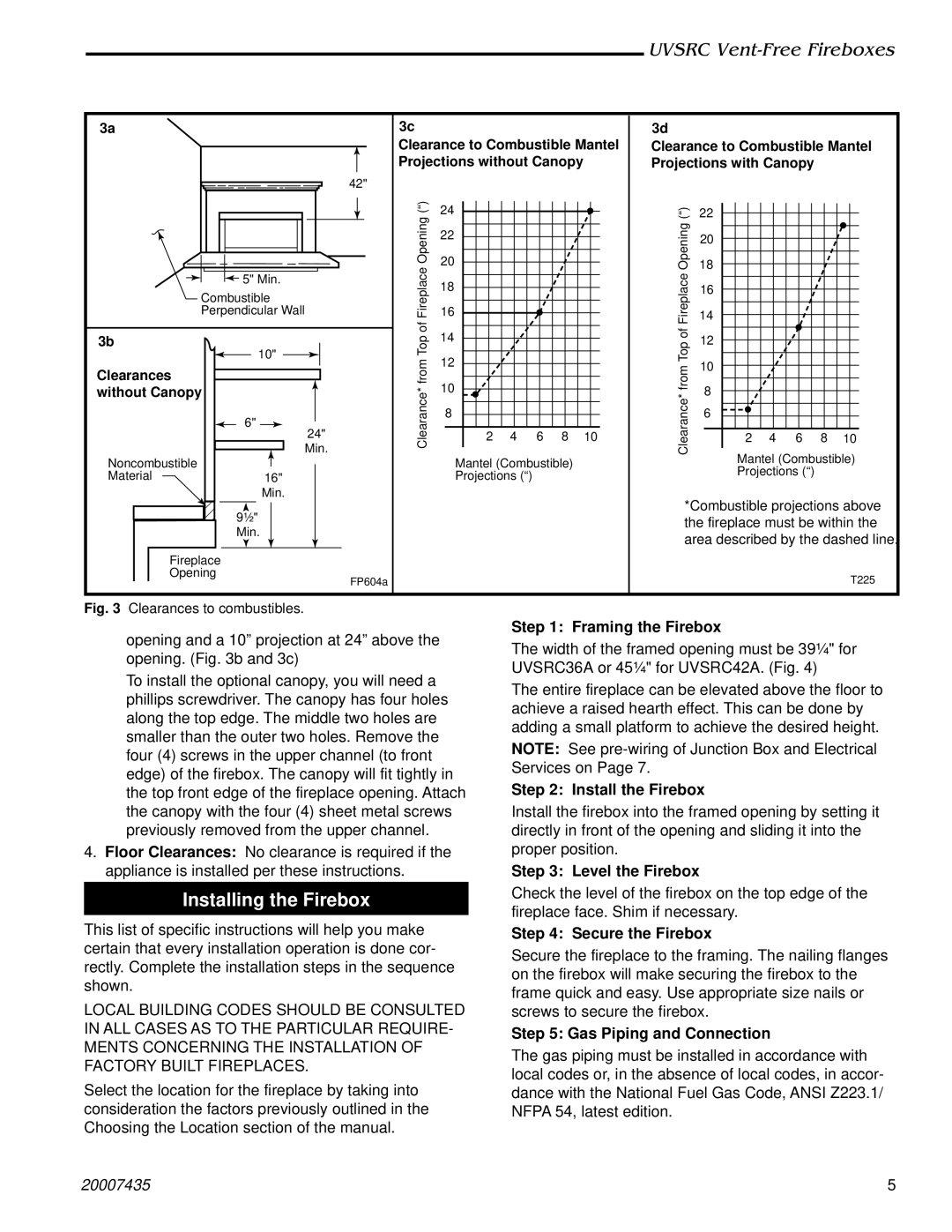 Majestic Appliances UVSRC42A, UVSRC36A installation instructions Installing the Firebox 