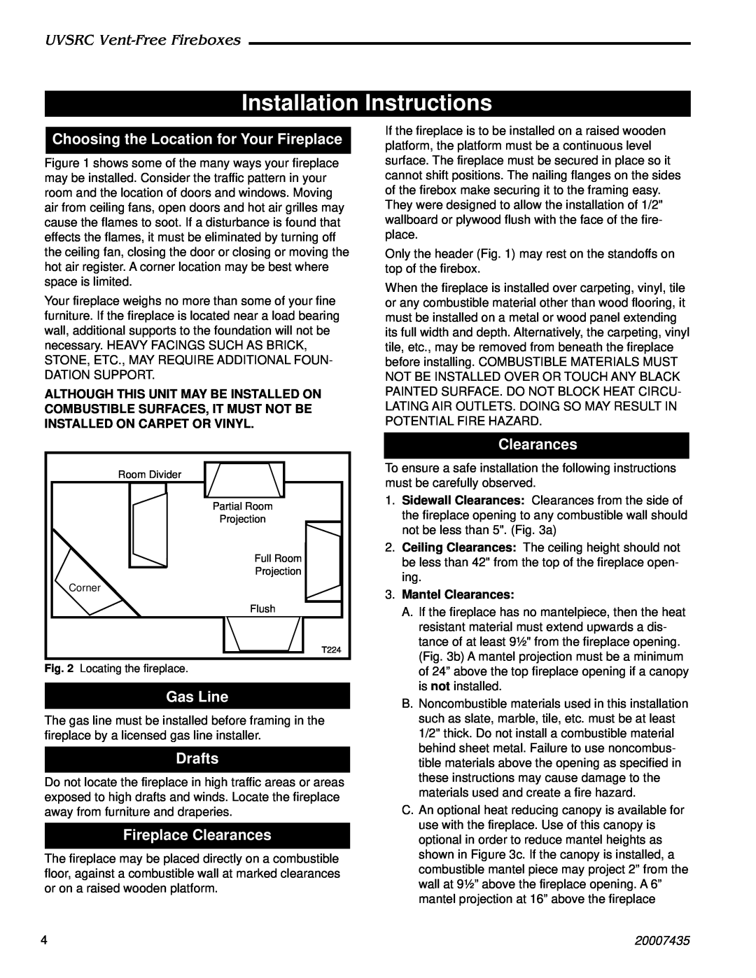 Majestic Appliances UVSRC36A Installation Instructions, Choosing the Location for Your Fireplace, Gas Line, Drafts 
