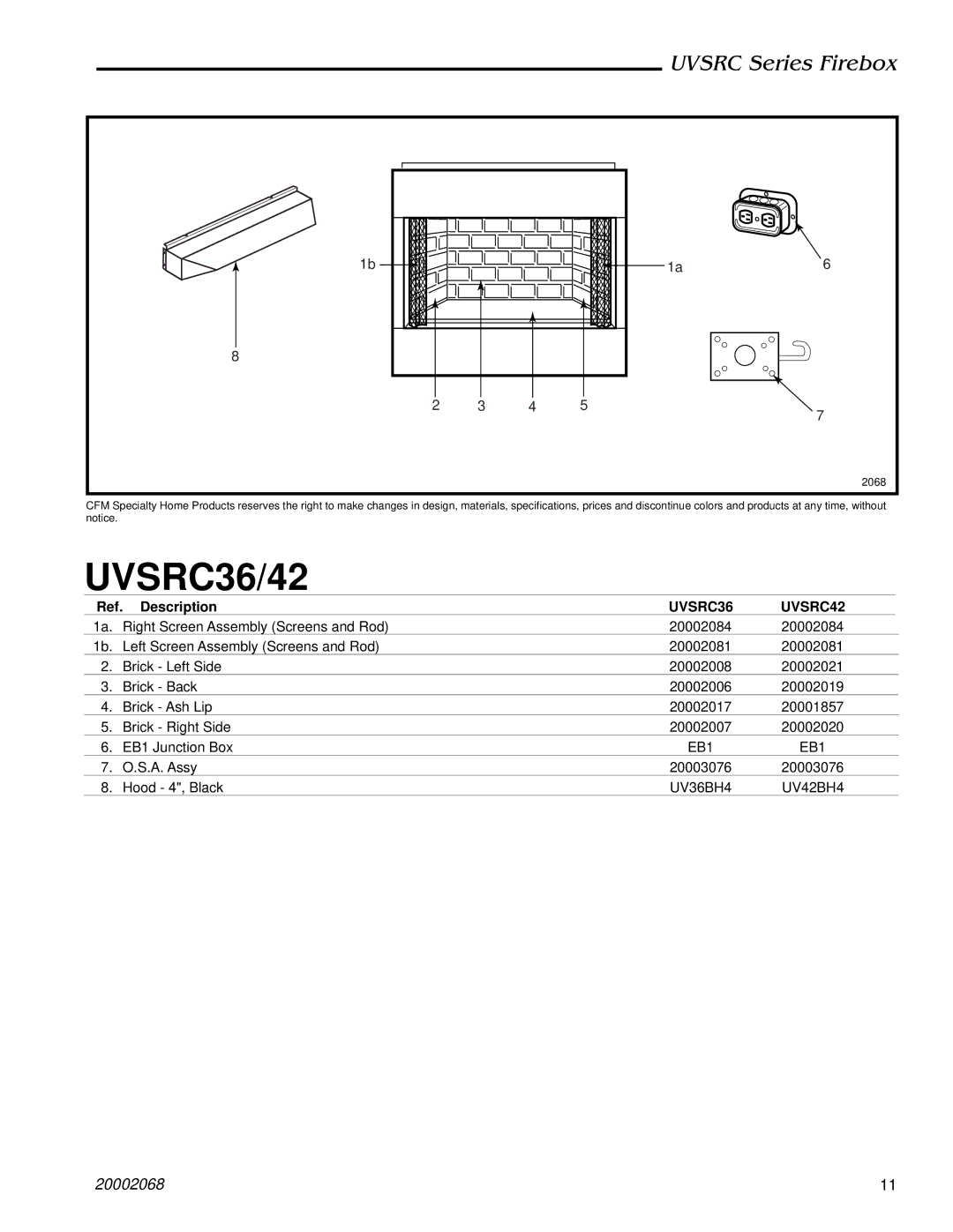 Majestic Appliances UVSRC42 dimensions UVSRC36/42 