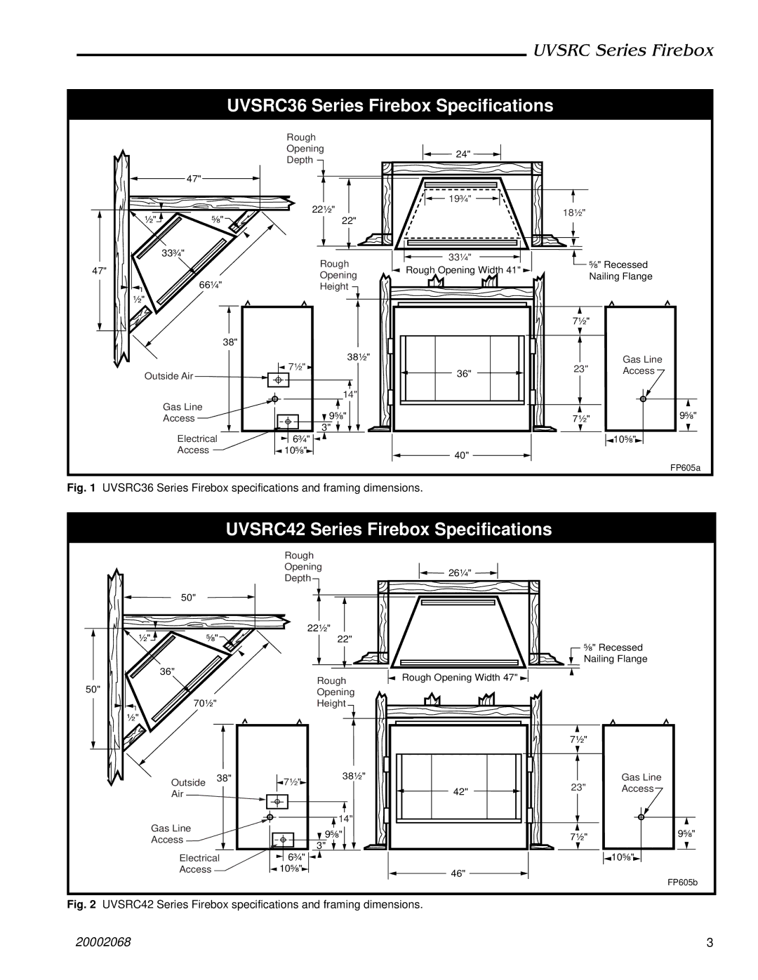 Majestic Appliances UVSRC36, UVSRC42 dimensions Uvsrc Series Firebox 