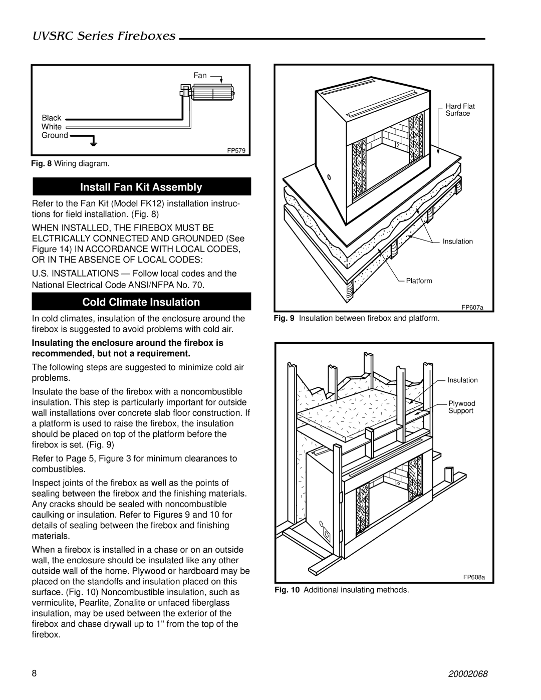 Majestic Appliances UVSRC42, UVSRC36 dimensions Install Fan Kit Assembly, Cold Climate Insulation 