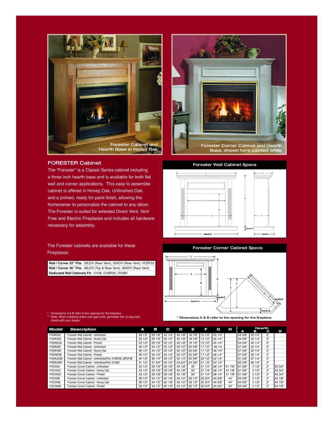 Majestic manual Forester Cabinet, Forester is a Classic Series cabinet including 