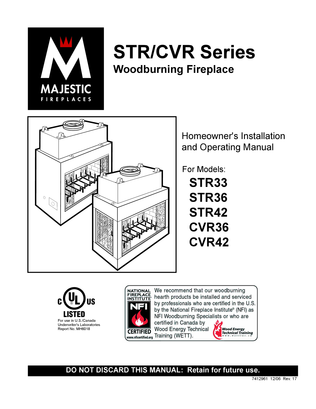 Majestic STR36, CVR42, STR42, STR33, CVR36 manual STR/CVR Series 